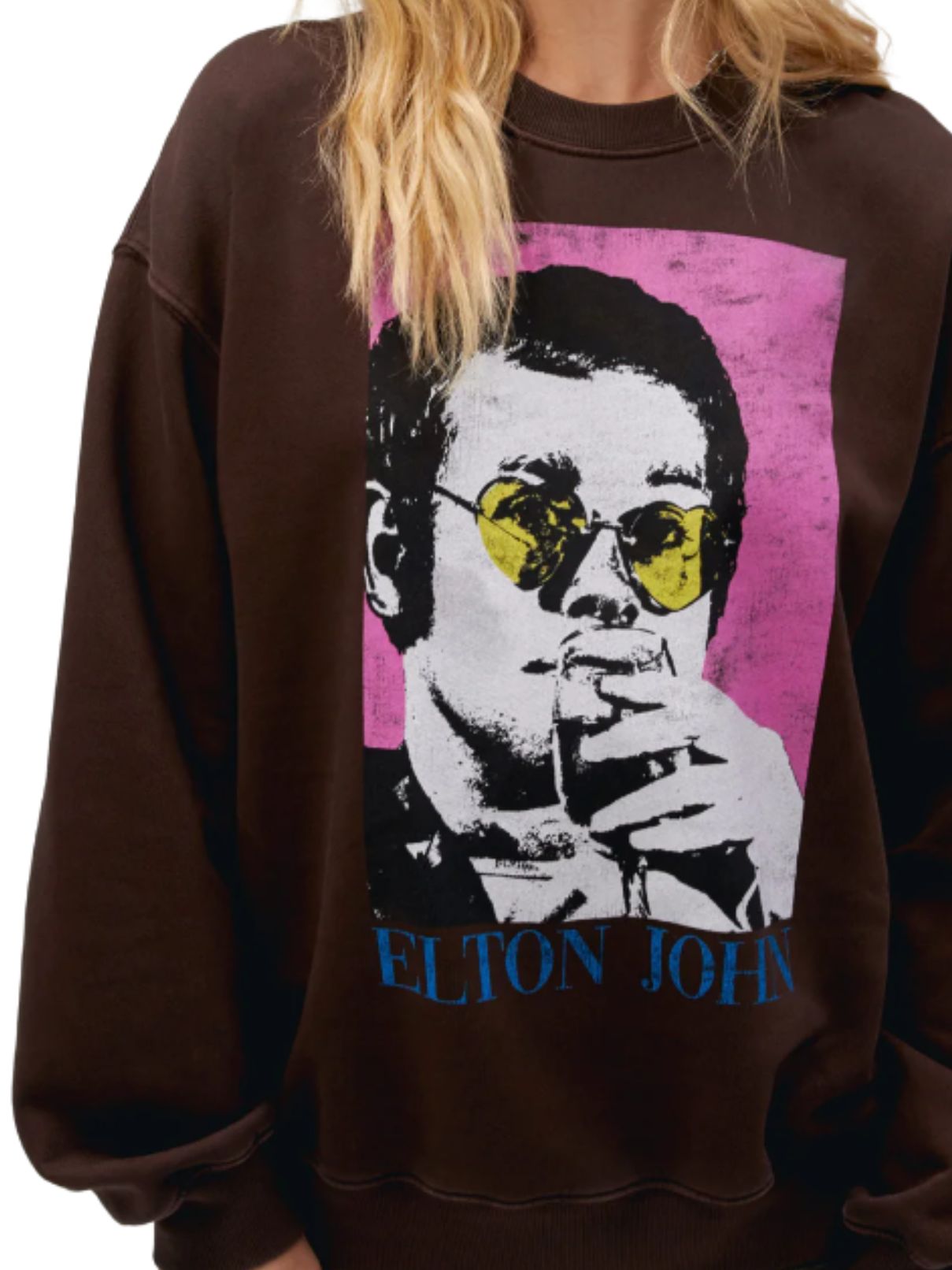 DAYDREAMER Elton John Heart Glasses Sweatshirt in Coffee