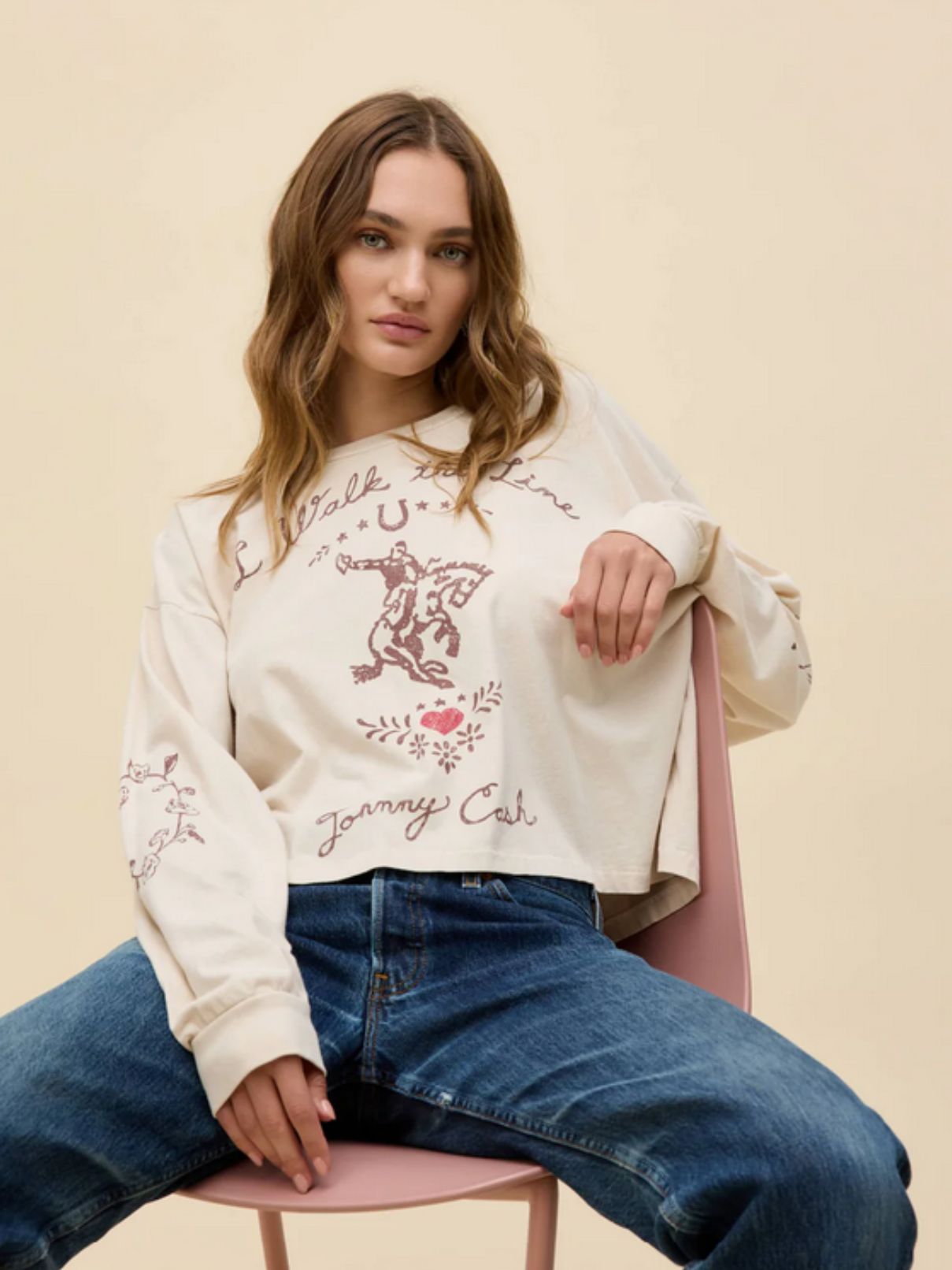 DAYDREAMER Johnny Cash Walk The Line Meet & Greet L/S in Dirty Vintage White