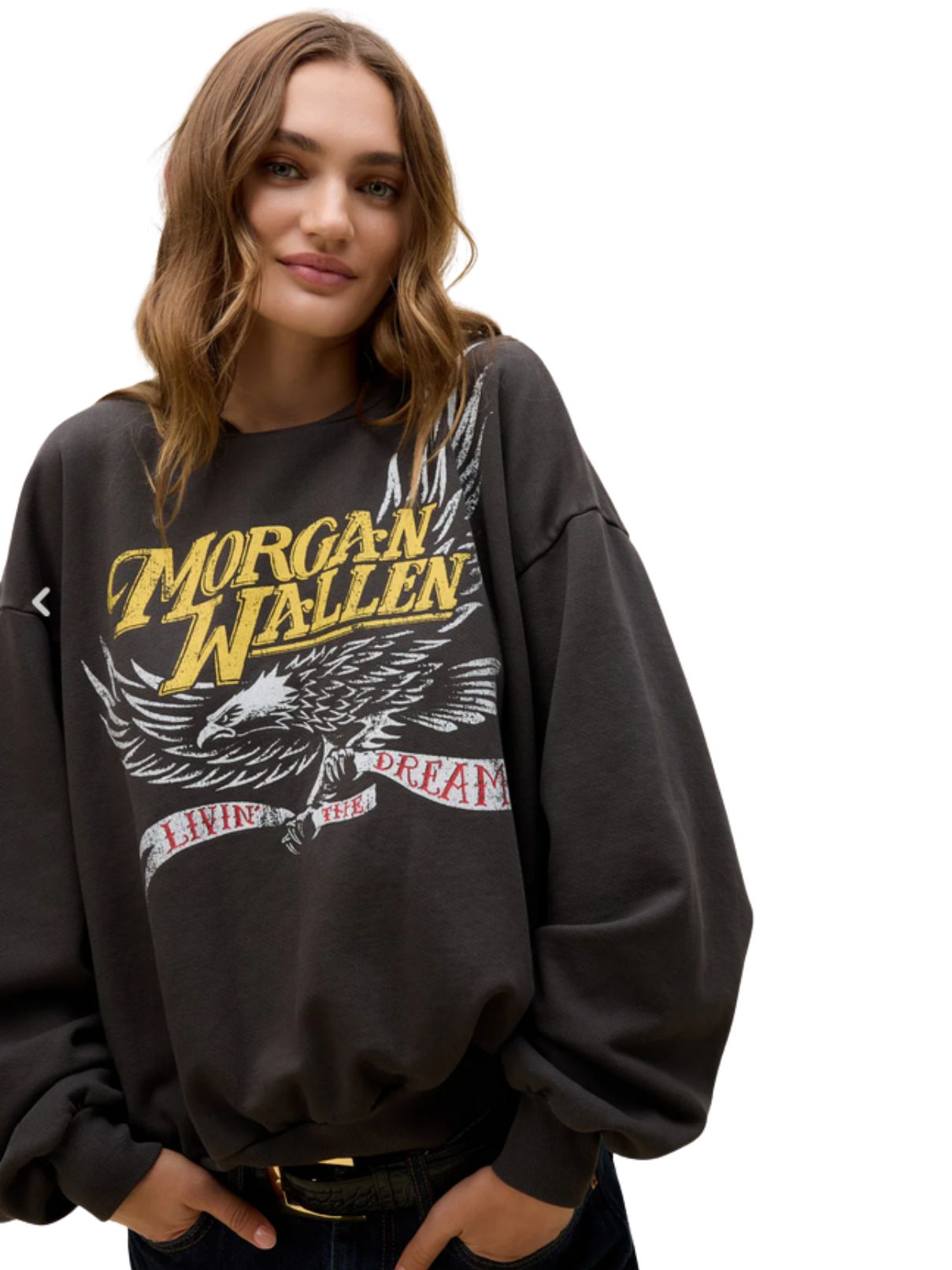 DAYDREAMER Morgan Wallen Classic Eagle Oversized Sweatshirt in Washed Black