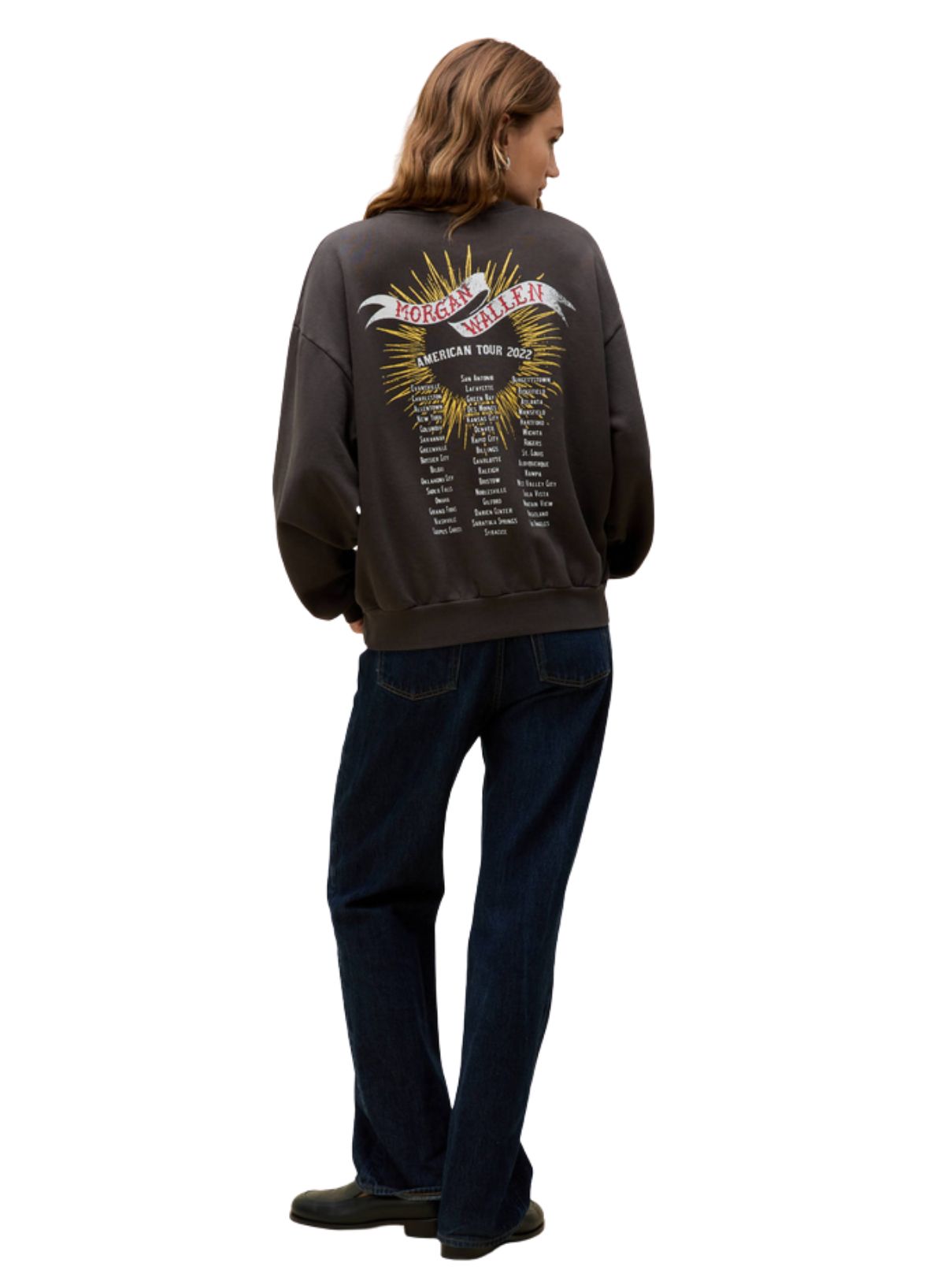 DAYDREAMER Morgan Wallen Classic Eagle Oversized Sweatshirt in Washed Black