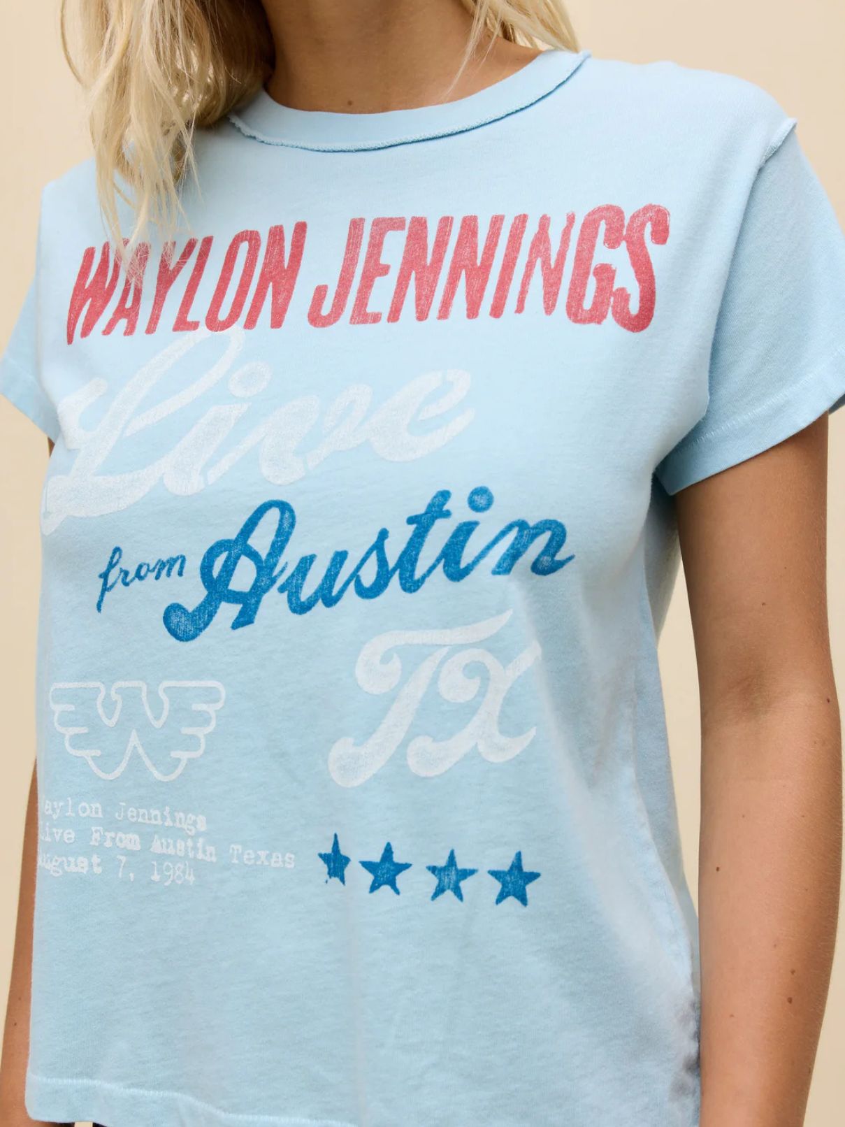DAYDREAMER Waylon Jennings Live From Austin Reverse Girlfriend Tee in Bluey