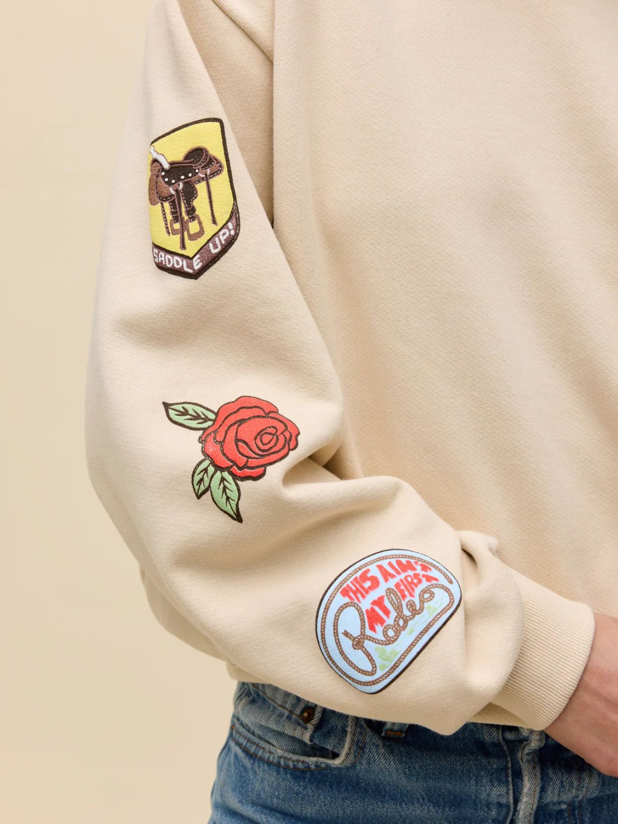 DAYDREAMER Western Patches Oversized Sweatshirt in Sand