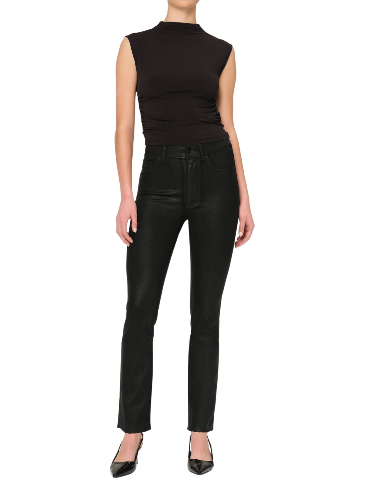 DL1961 Halle Straight Hi Rise Coated Jean in Black