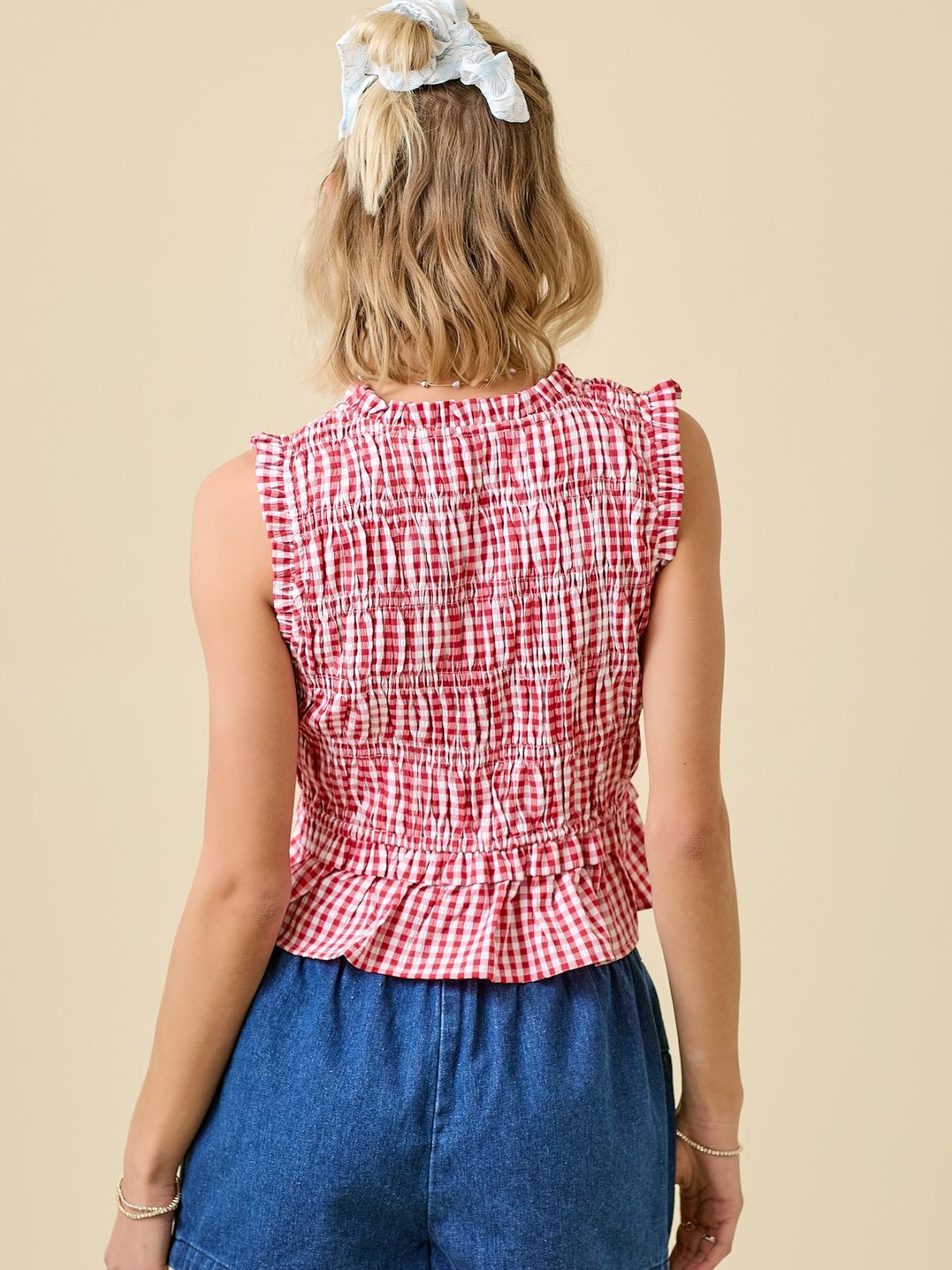 Day + Moon Gingham Tie Sleeveless Top in Red