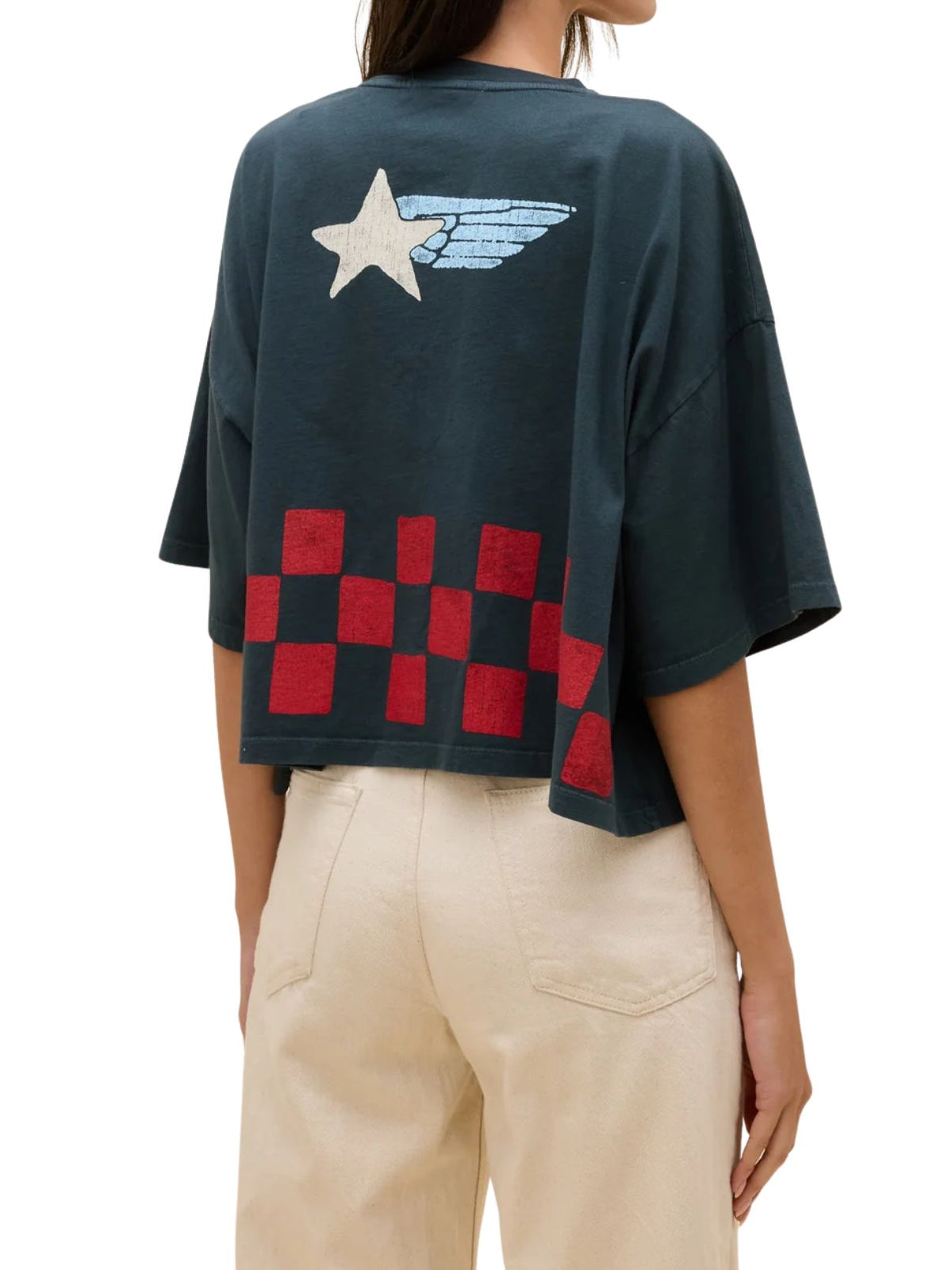 Daydreamer Yonkers Speedway Cropped Oversized Tee in Vintage Black