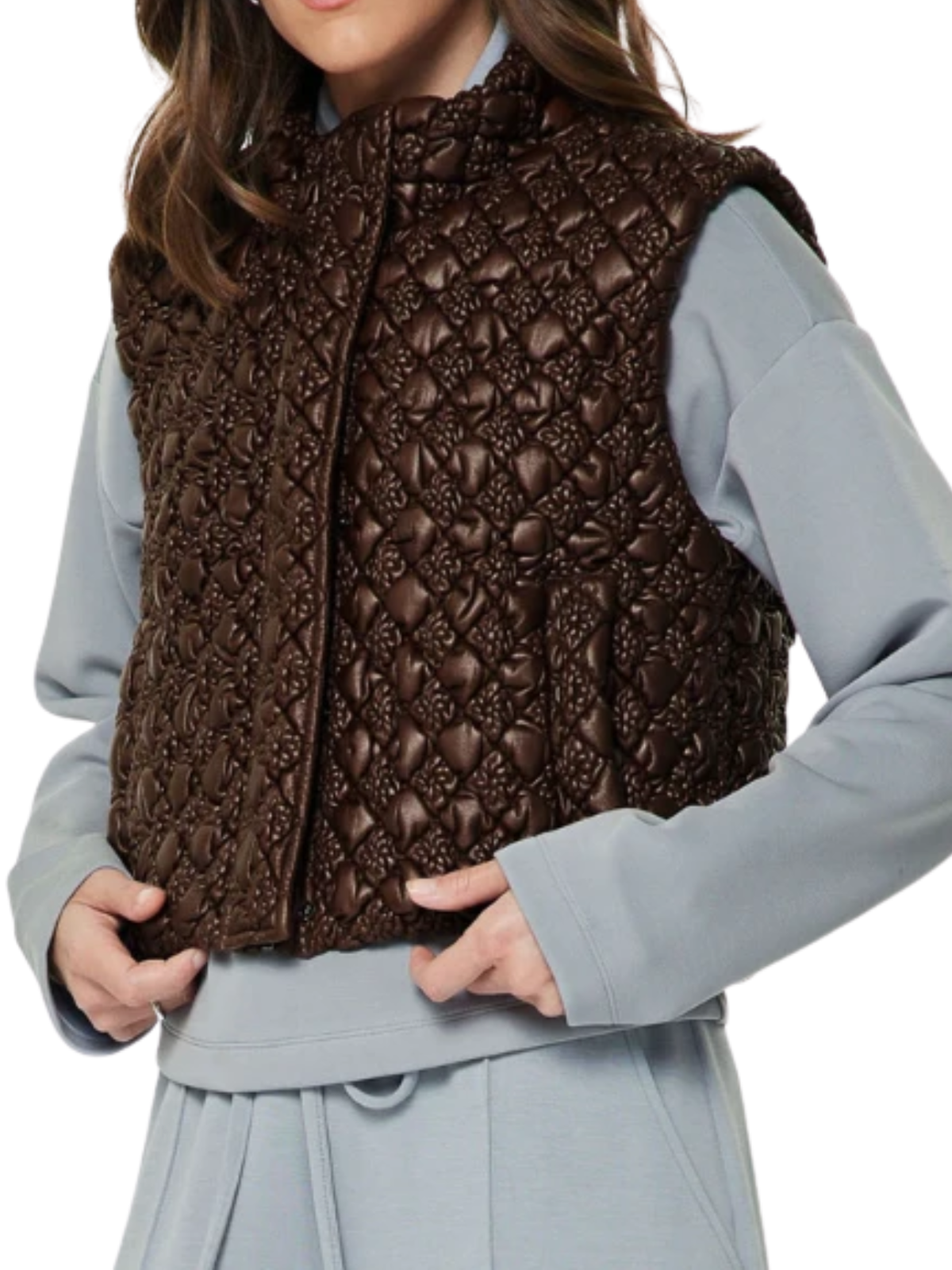 Diamond Quilted Puffer Vest in Brown