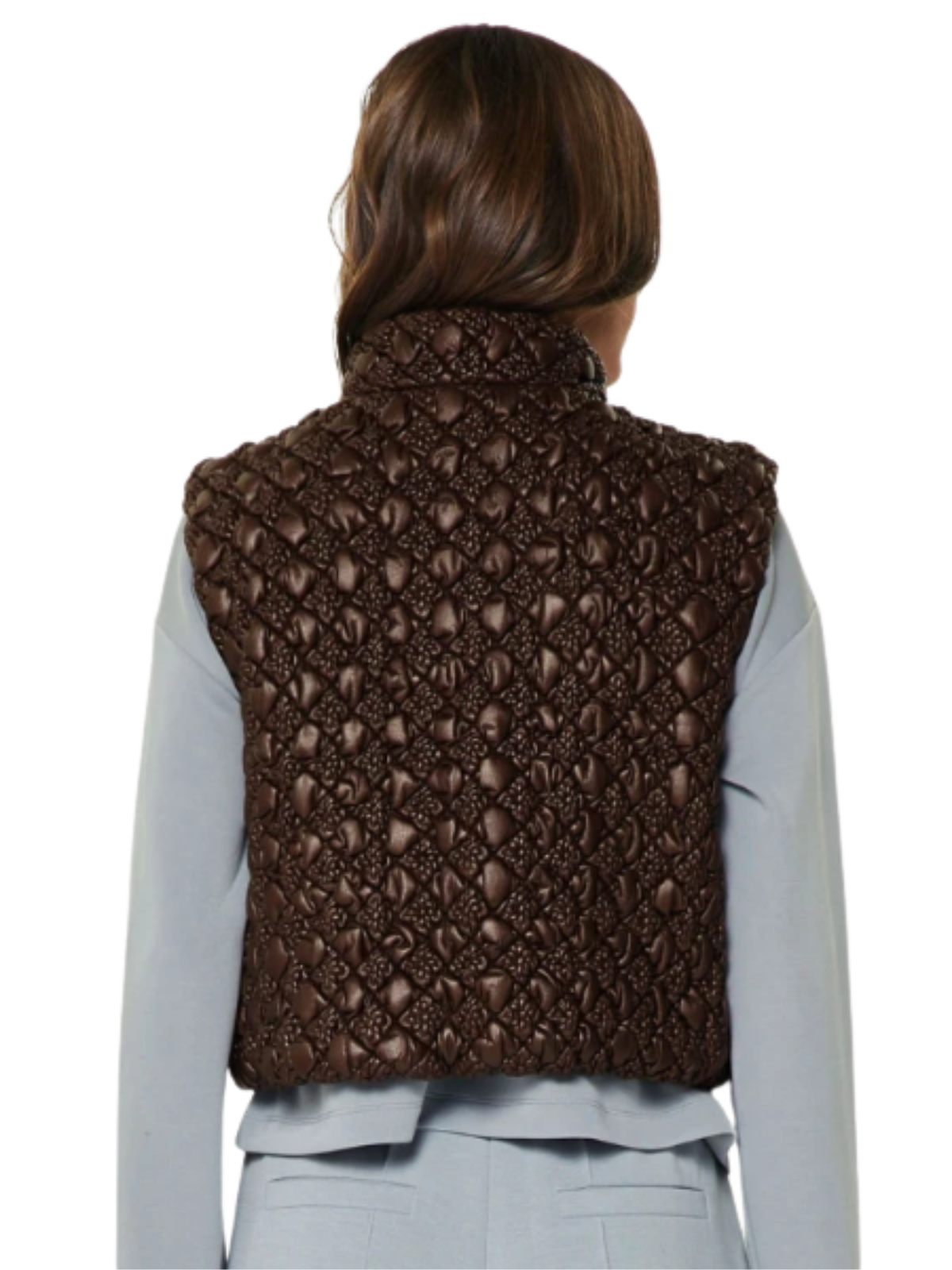 Diamond Quilted Puffer Vest in Brown