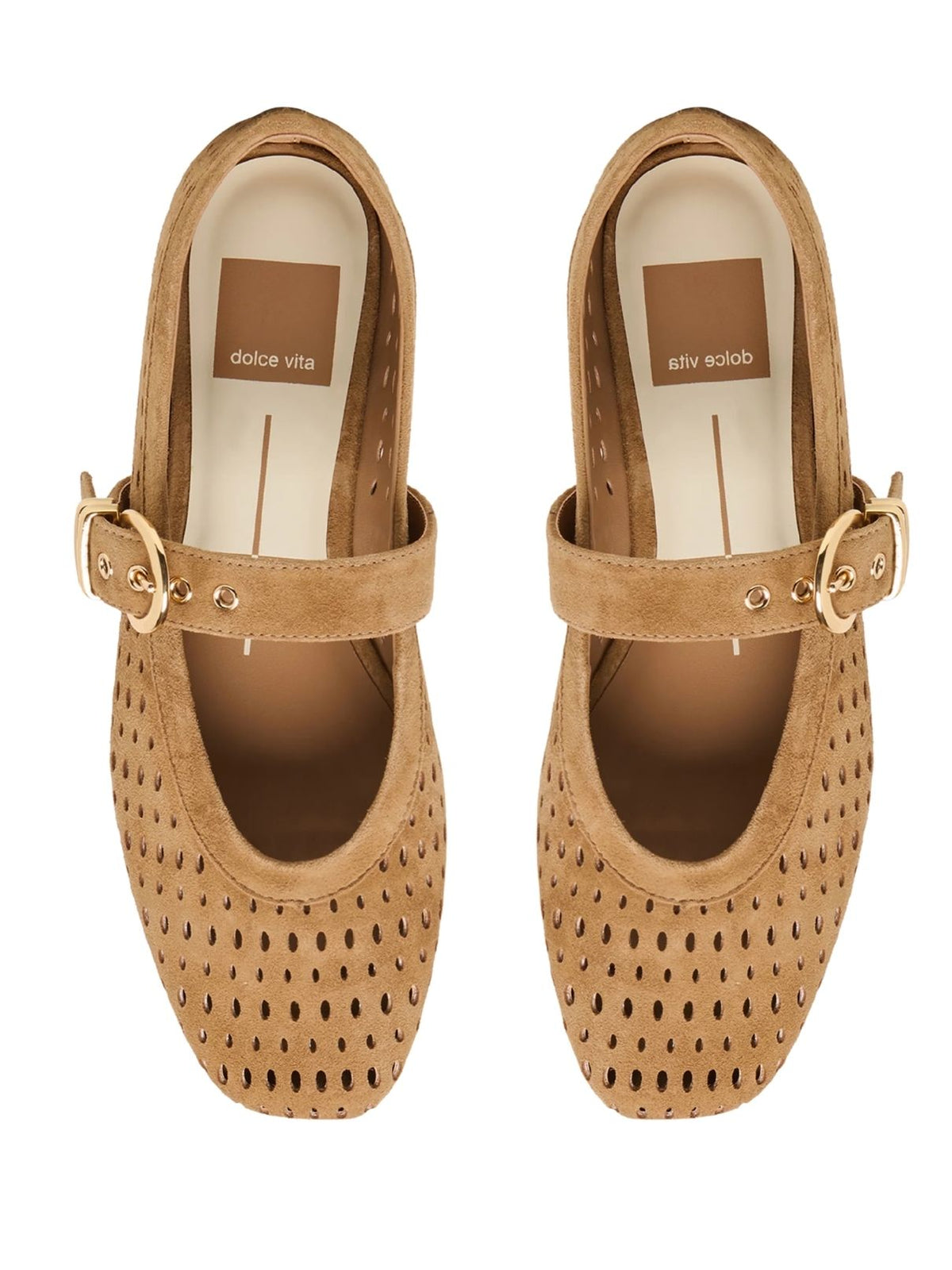 Dolce Vita Mikel Perforated Suede Ballet Flats in Light Brown