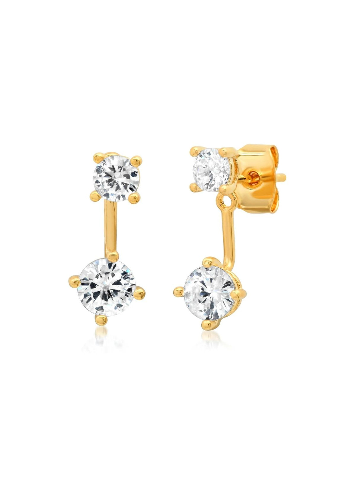 Double CZ Ear Jacket Earrings in Gold
