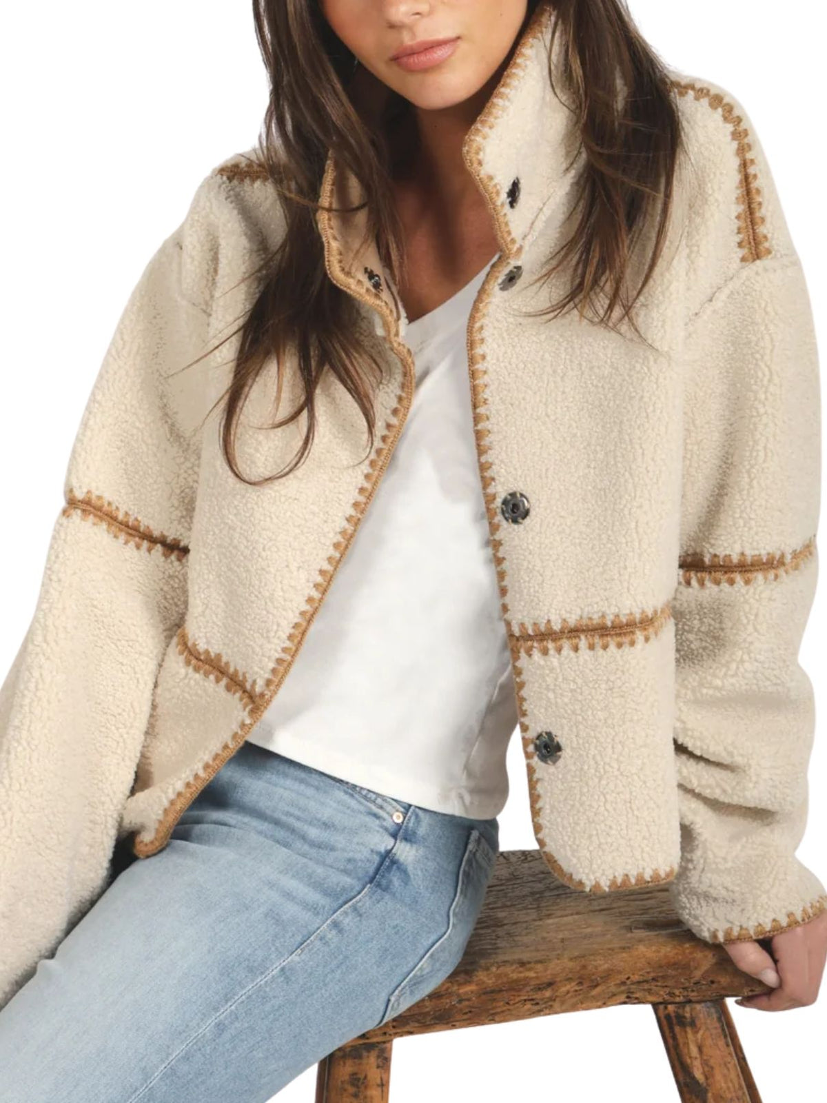 Dylan Casey Stitched Reversible Jacket in Teddy Brown