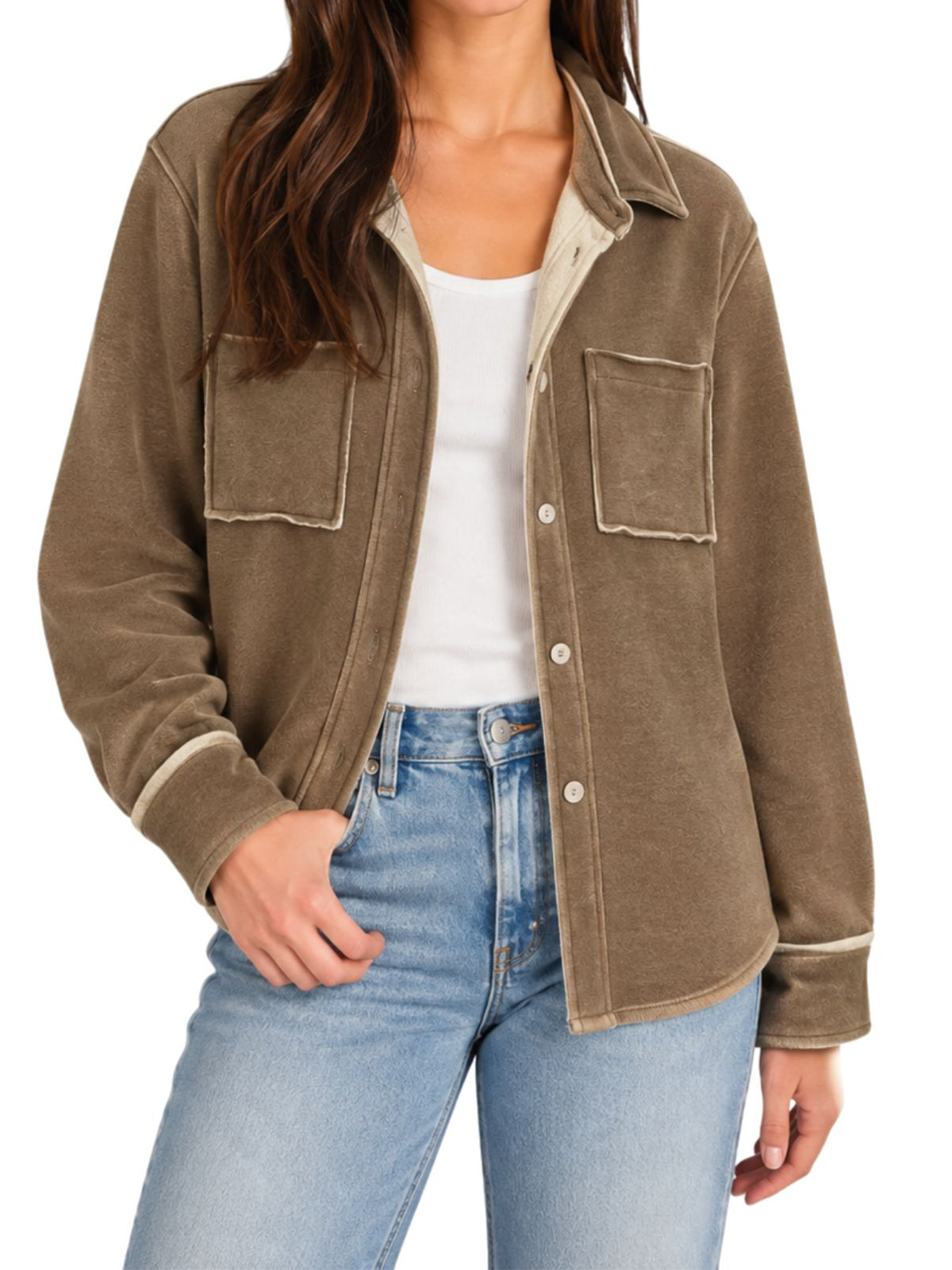 Dylan Cozy Boyfriend Shirt in Soft Brown