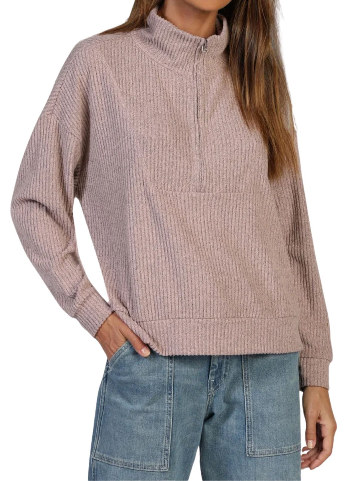 Dylan Hampton Zip Pullover in Heather Pink