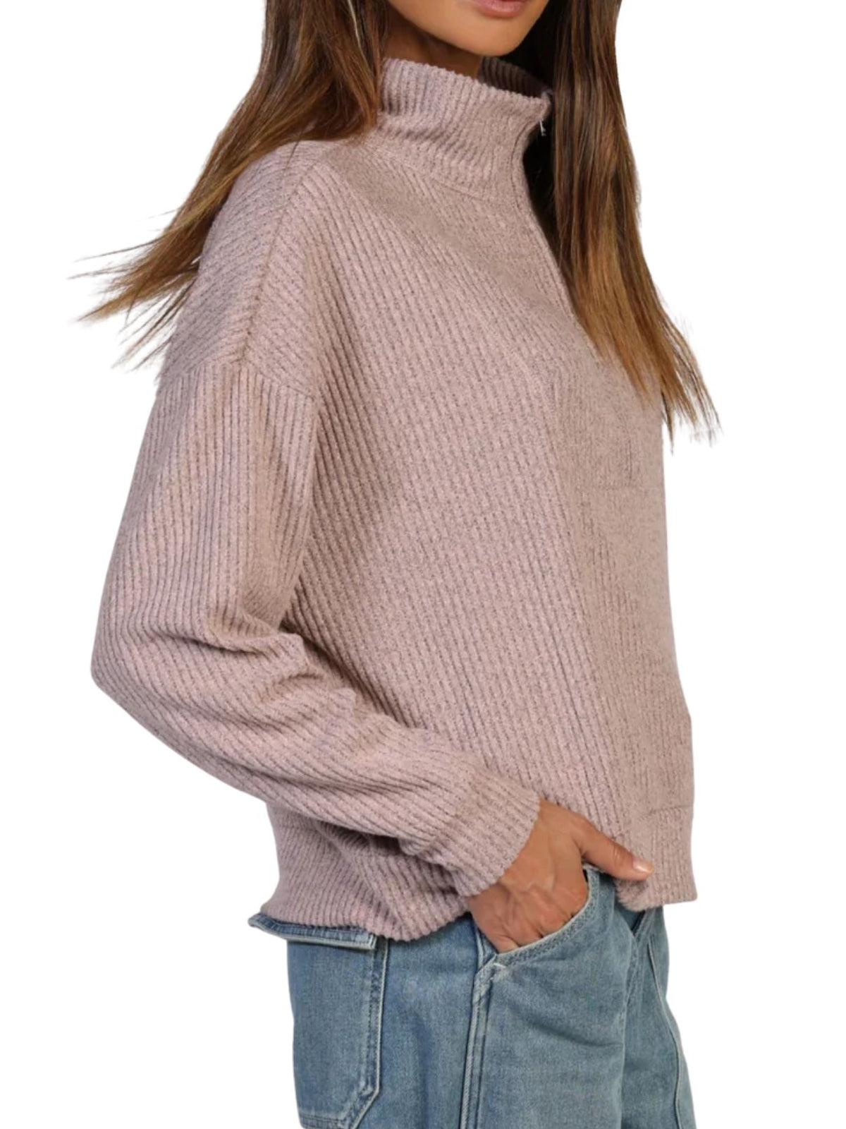 Dylan Hampton Zip Pullover in Heather Pink