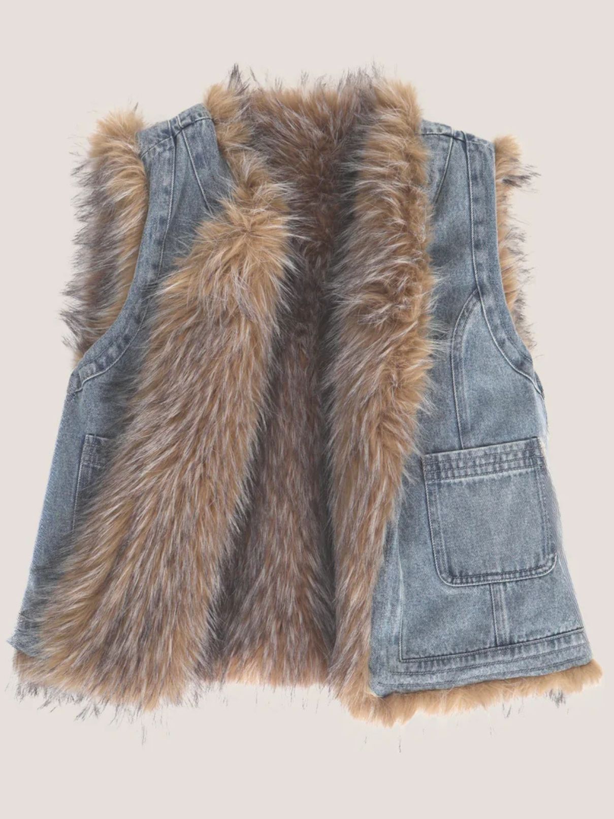 denim dress with fur vest NYFW Diaries: Denim Feather Trim Dress