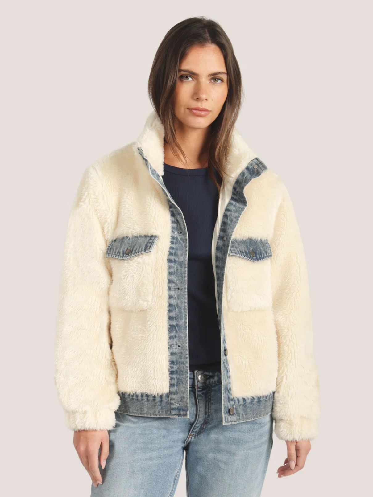 Dylan Sawyer Shearling Jacket with Denim Trim