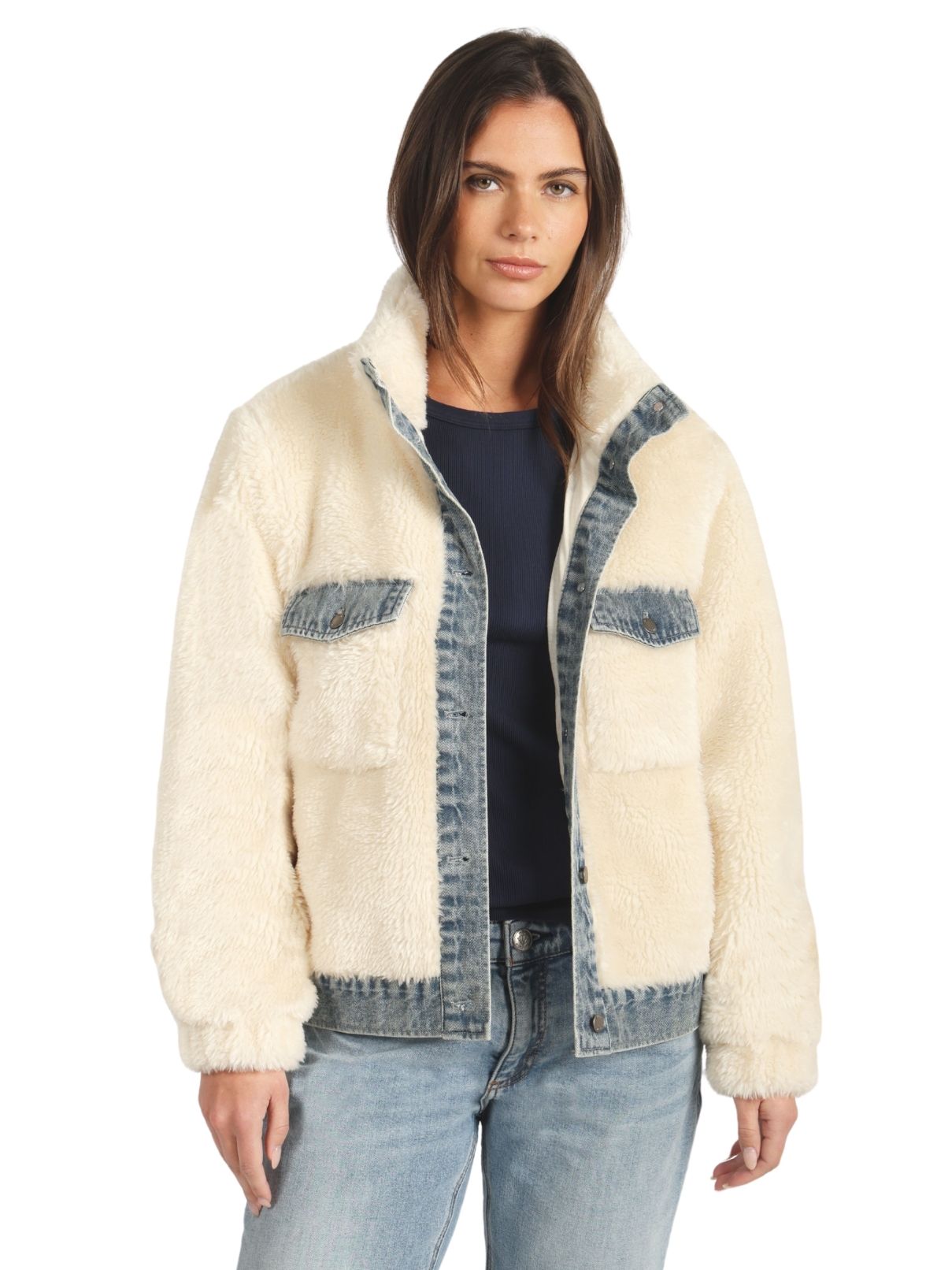 Dylan Sawyer Shearling Jacket with Denim Trim