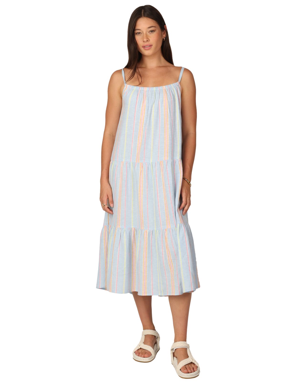 Dylan Tiered Slip Dress in Multi Stripe