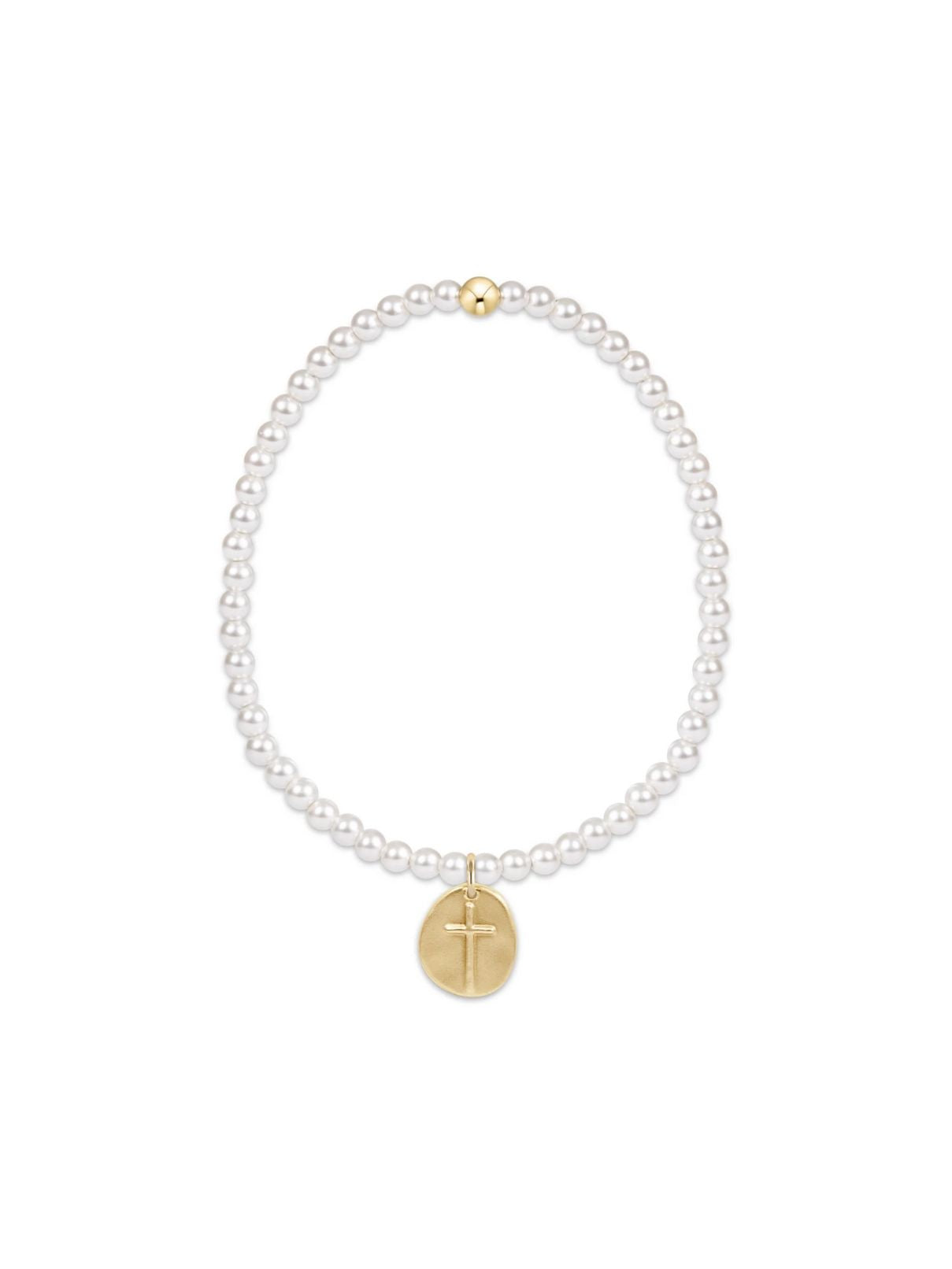 E Newton Classic 3MM Pearl Bead with Gold Cross