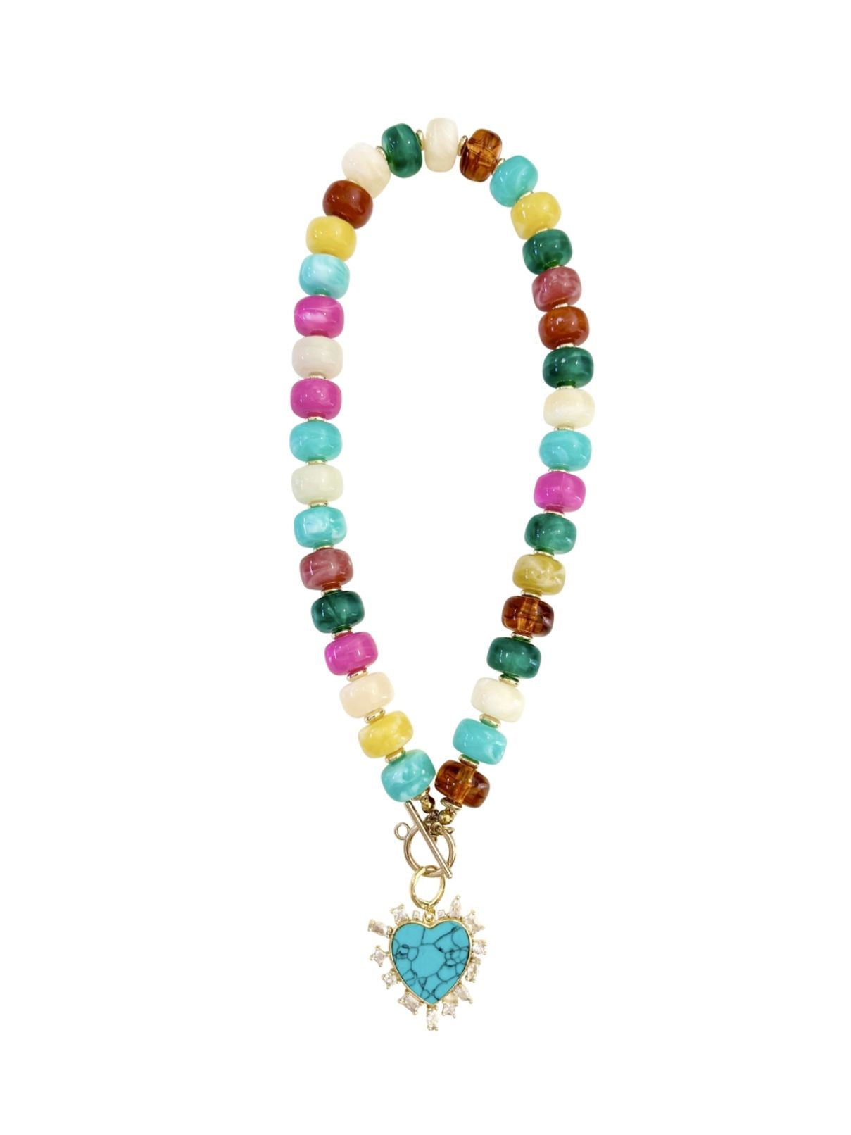Eiden Multi Color Beaded Necklace with Heart Pendant