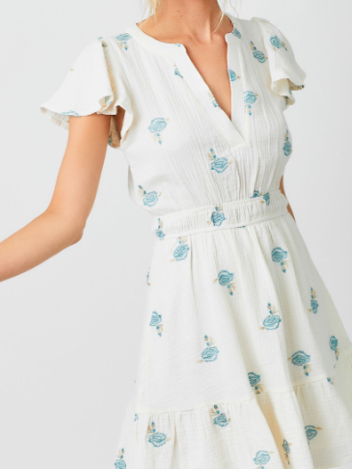 Embroidered Gauze Dress in Almond