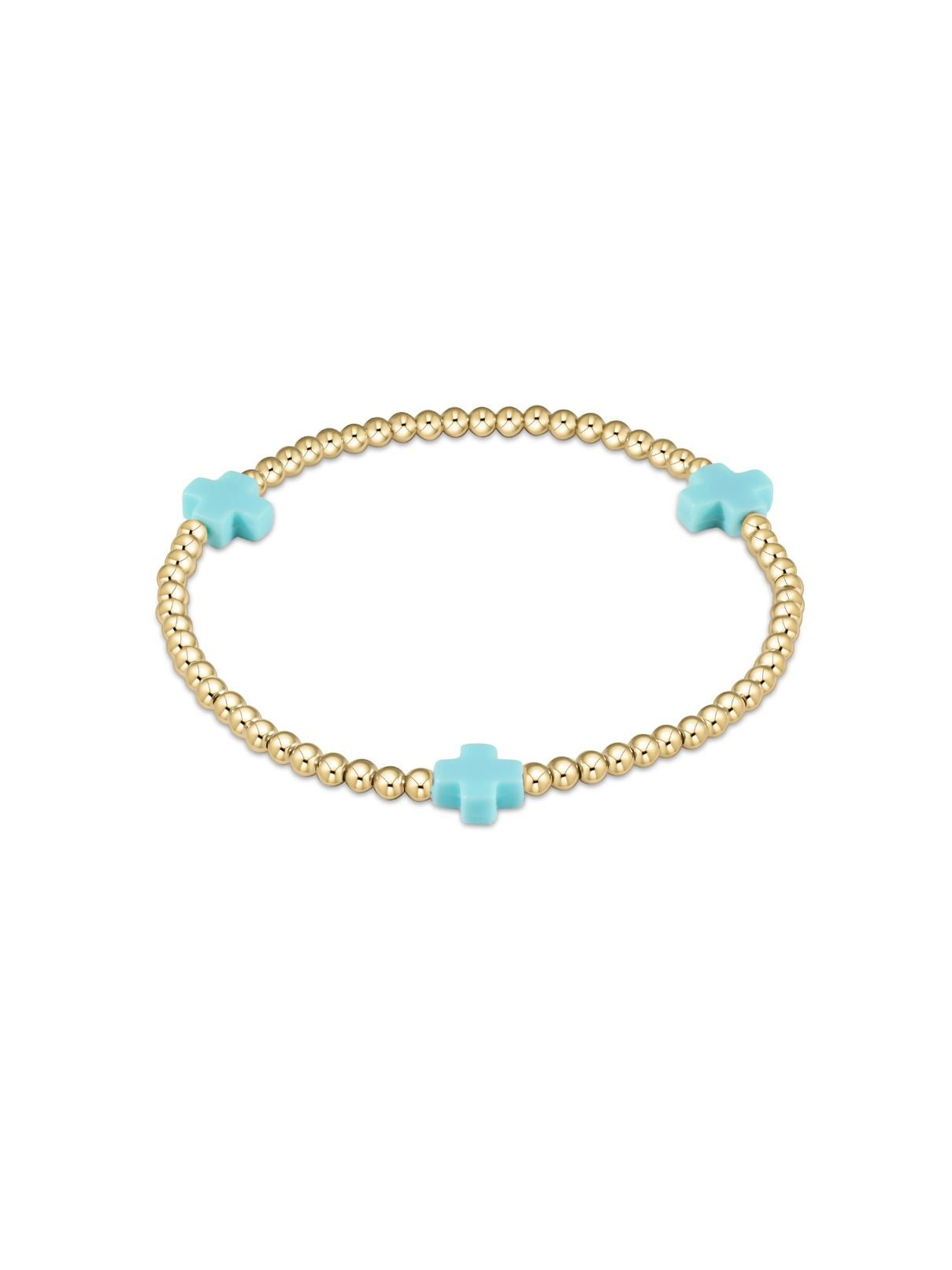 Enewton Signature Cross Gold Pattern 3mm Bead Bracelet in Turquoise