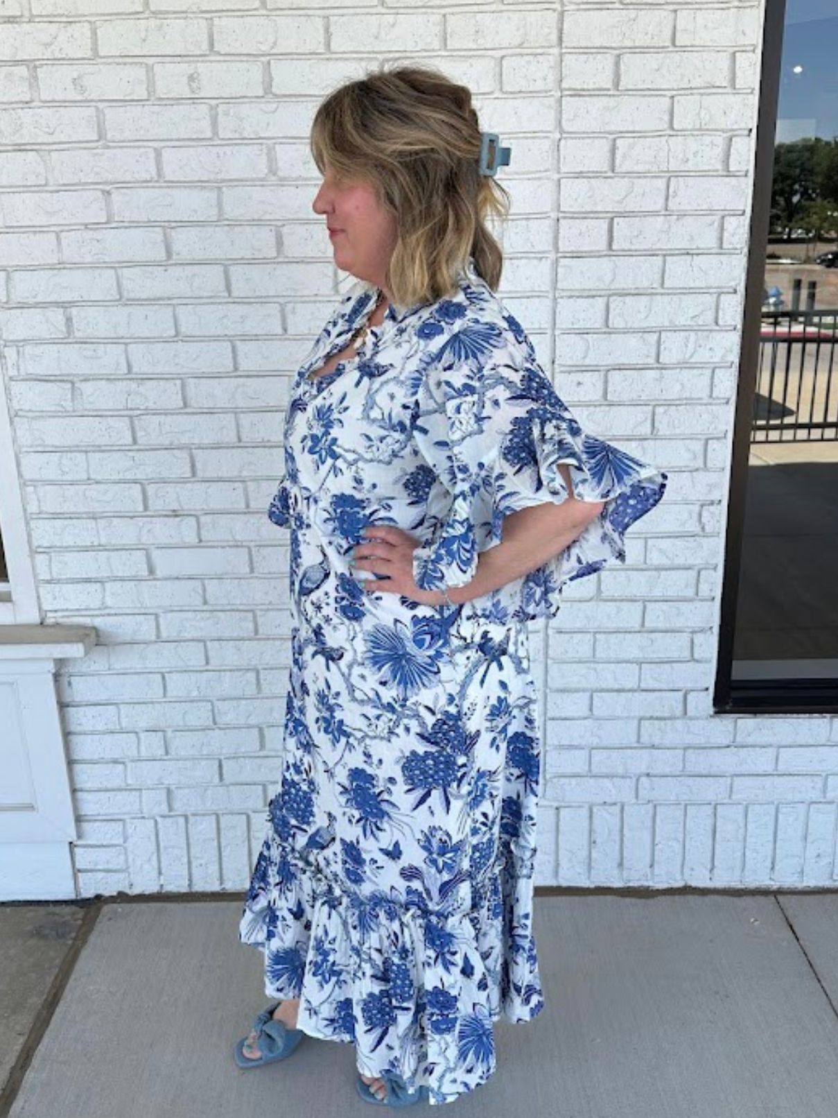 Fitz and Willa Soleil Maxi Dress in Blue Toile