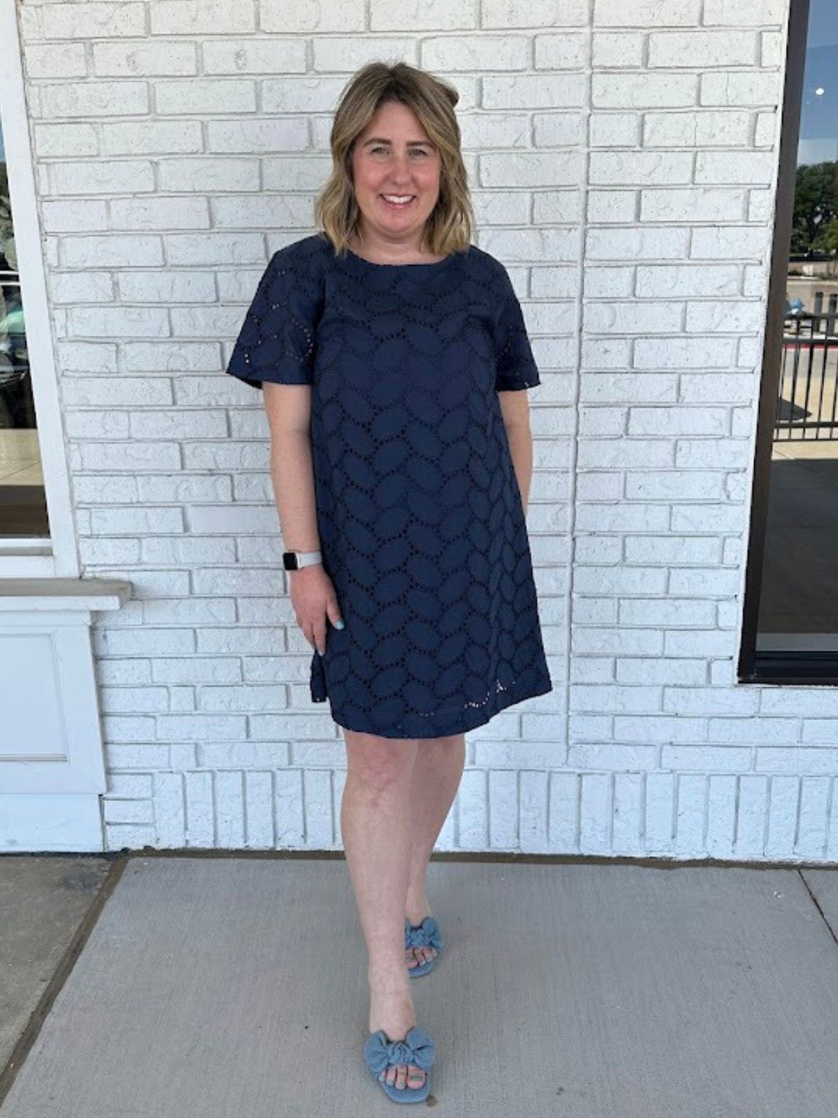 Fitz and Willa Swing Dress Navy Eyelet
