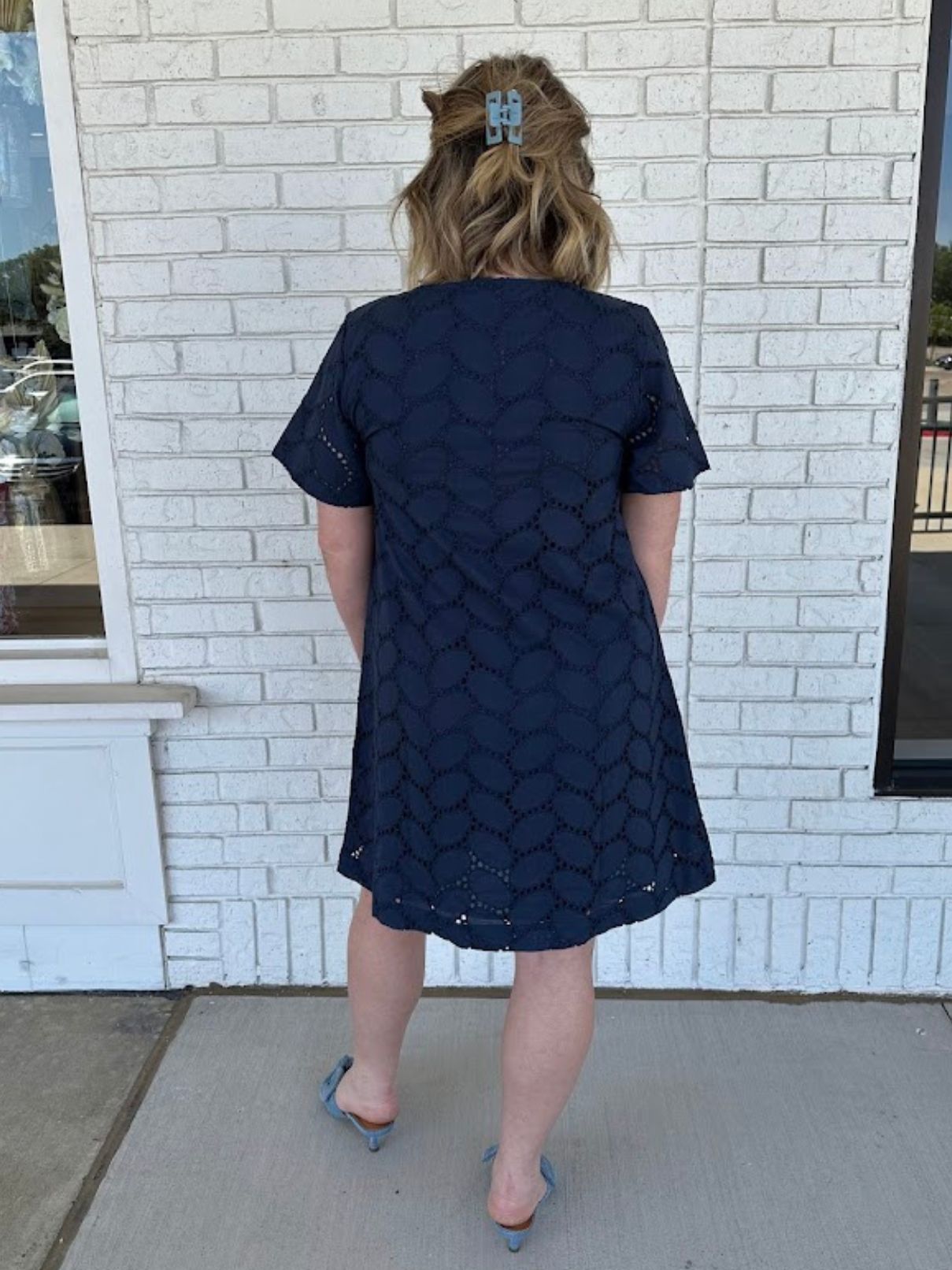 Fitz and Willa Swing Dress Navy Eyelet