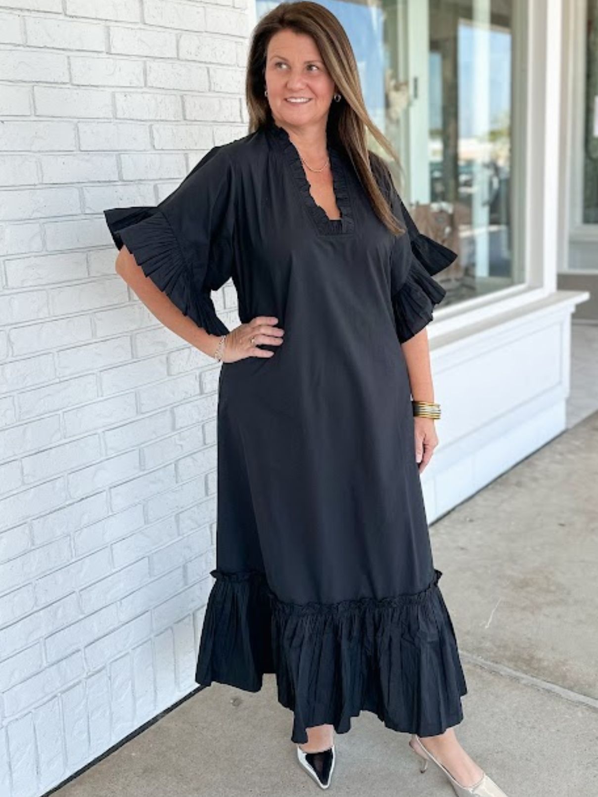 Fitzroy & Willa Soleil Maxi Ruffle Dress in Black