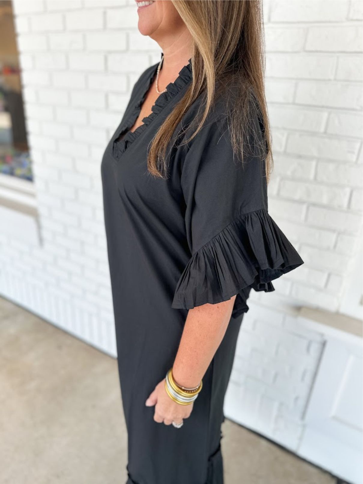 Fitzroy & Willa Soleil Maxi Ruffle Dress in Black