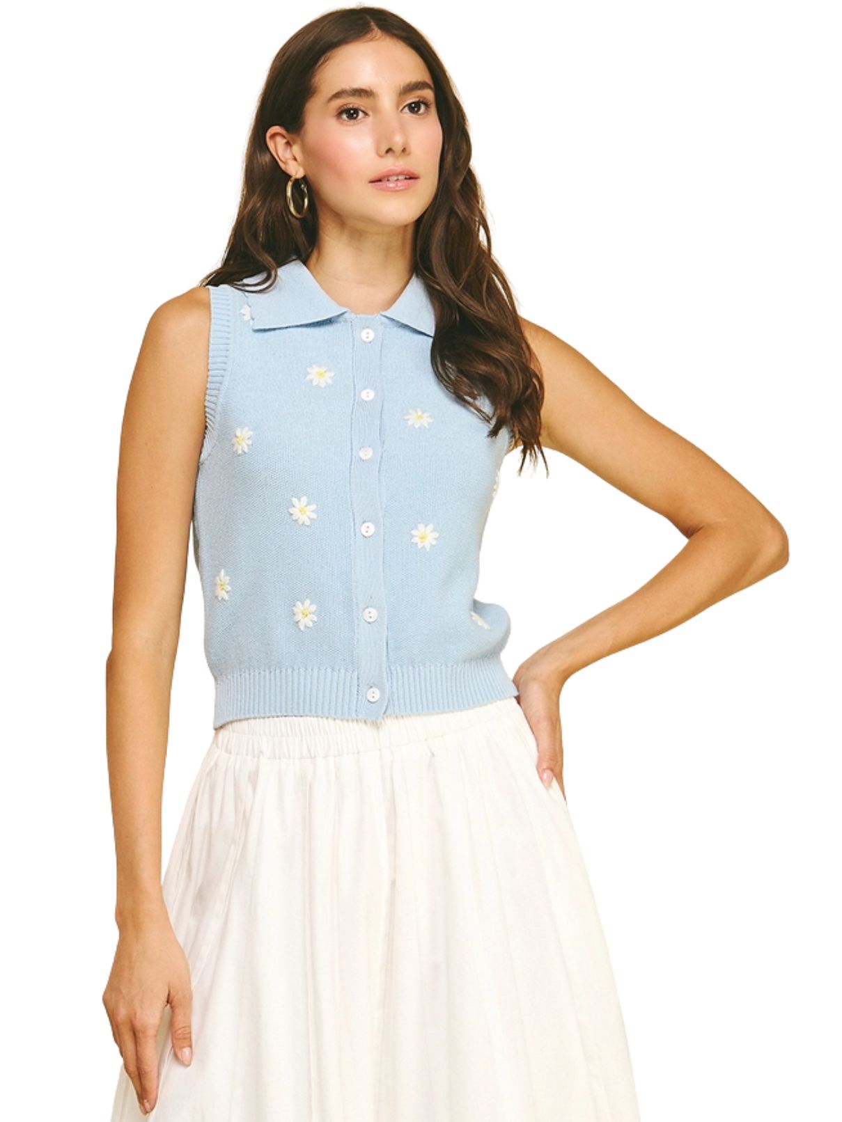 Floral Embroidered Top in Lt Blue