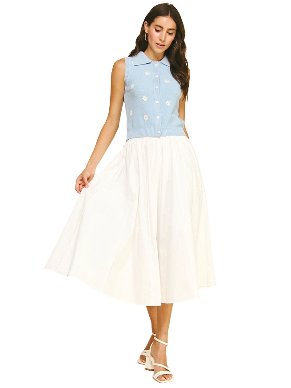 Floral Embroidered Top in Lt Blue