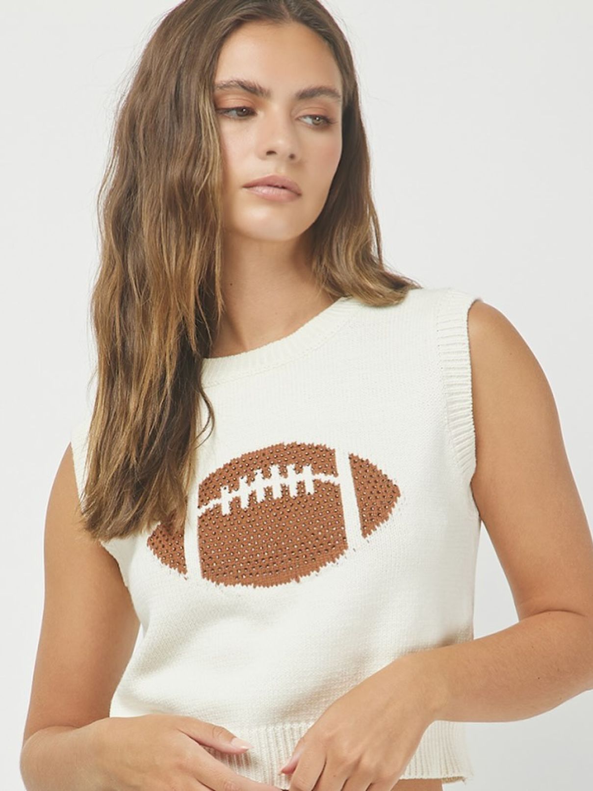 Football Sleeveless Rhinestone Vest in Ivory