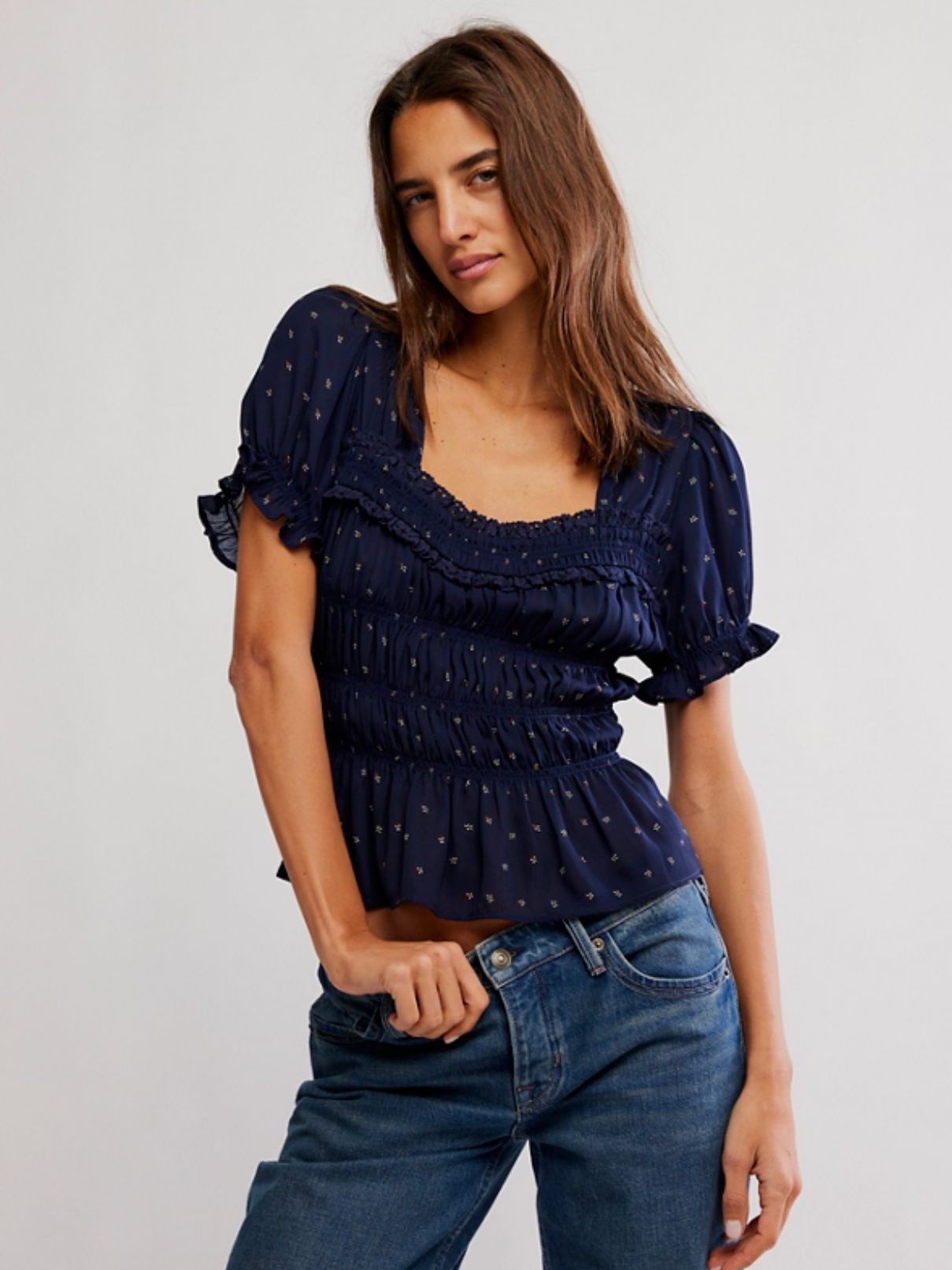 Free People Adore You Blouse in Peacoat