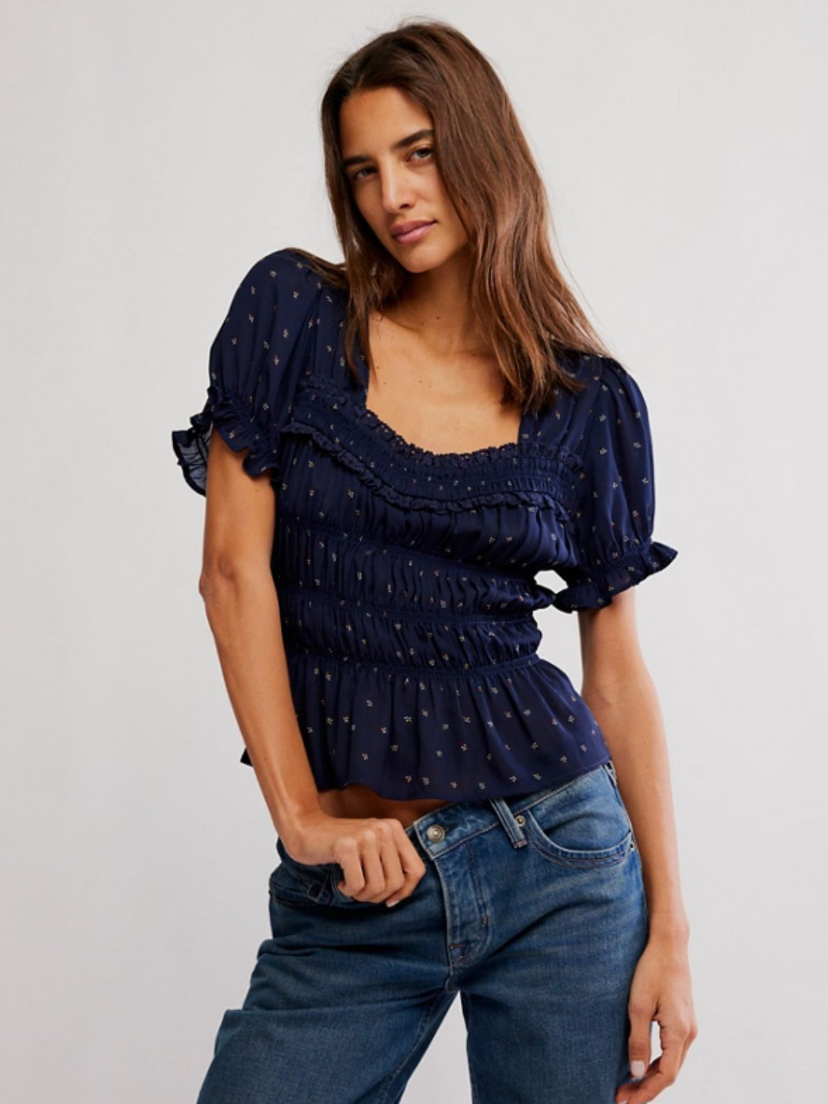Free People Adore You Blouse in Peacoat