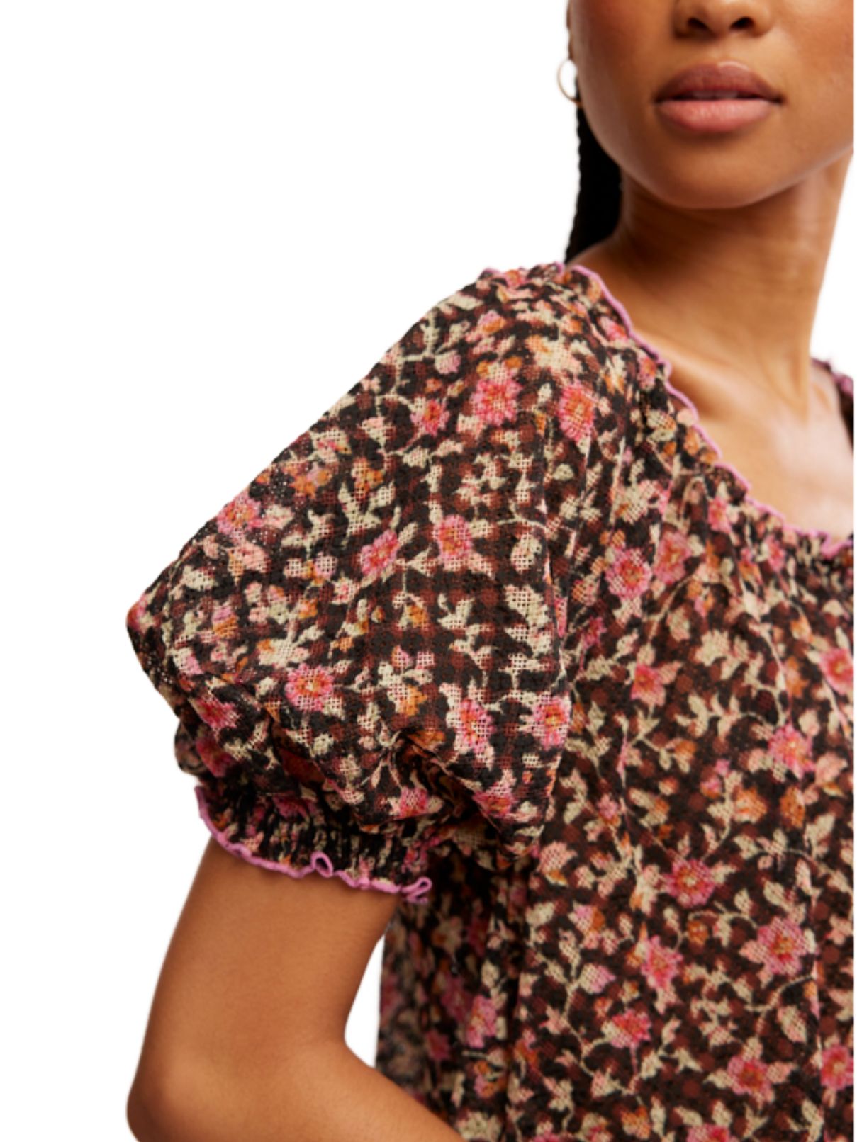 Free People Astra Peasant Top in Black Multi