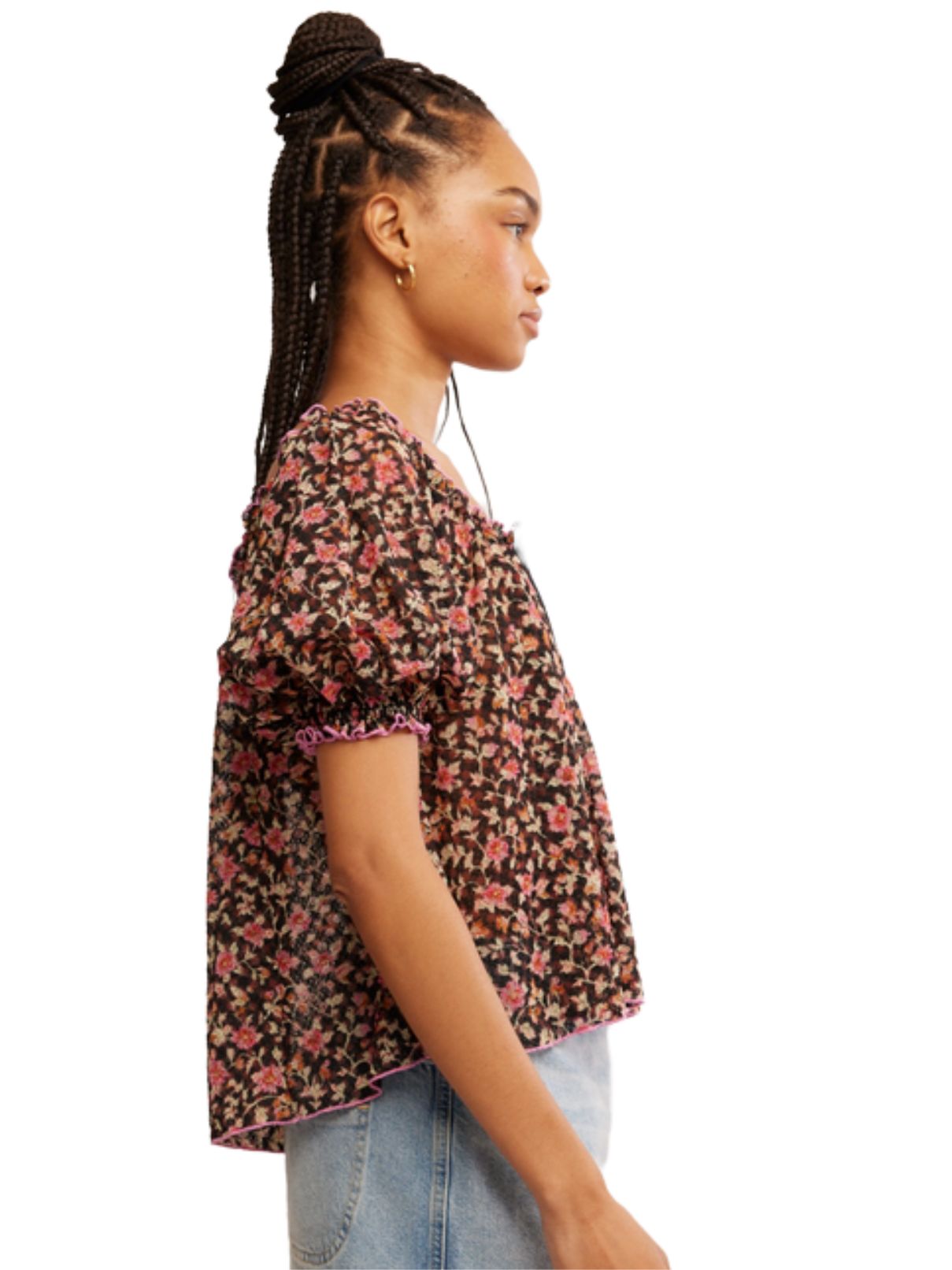 Free People Astra Peasant Top in Black Multi