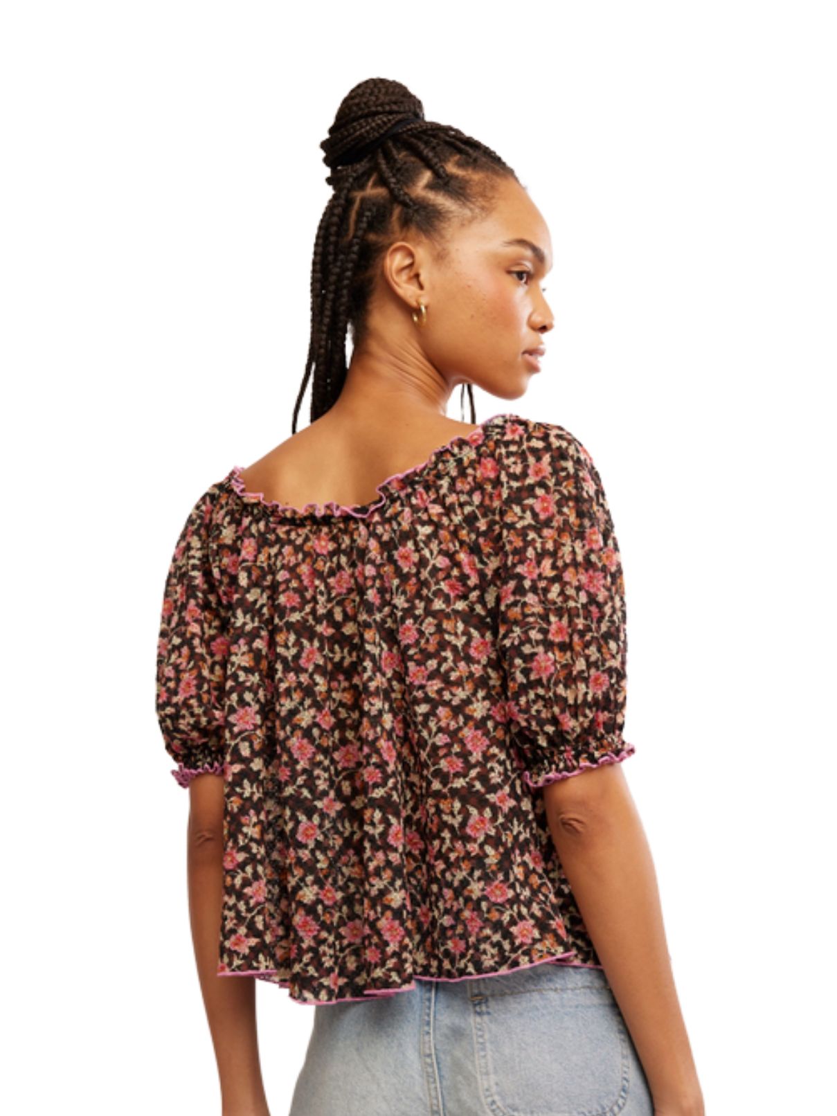 Free People Astra Peasant Top in Black Multi