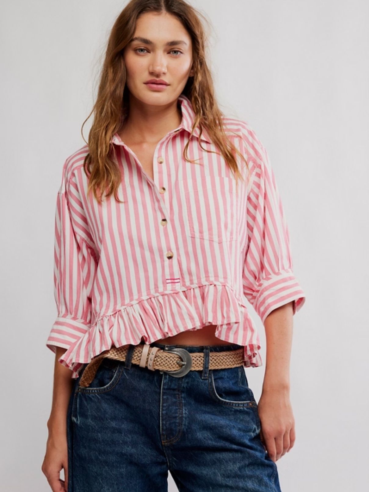 Free People Bailey Stripe Top in Coral Stripe