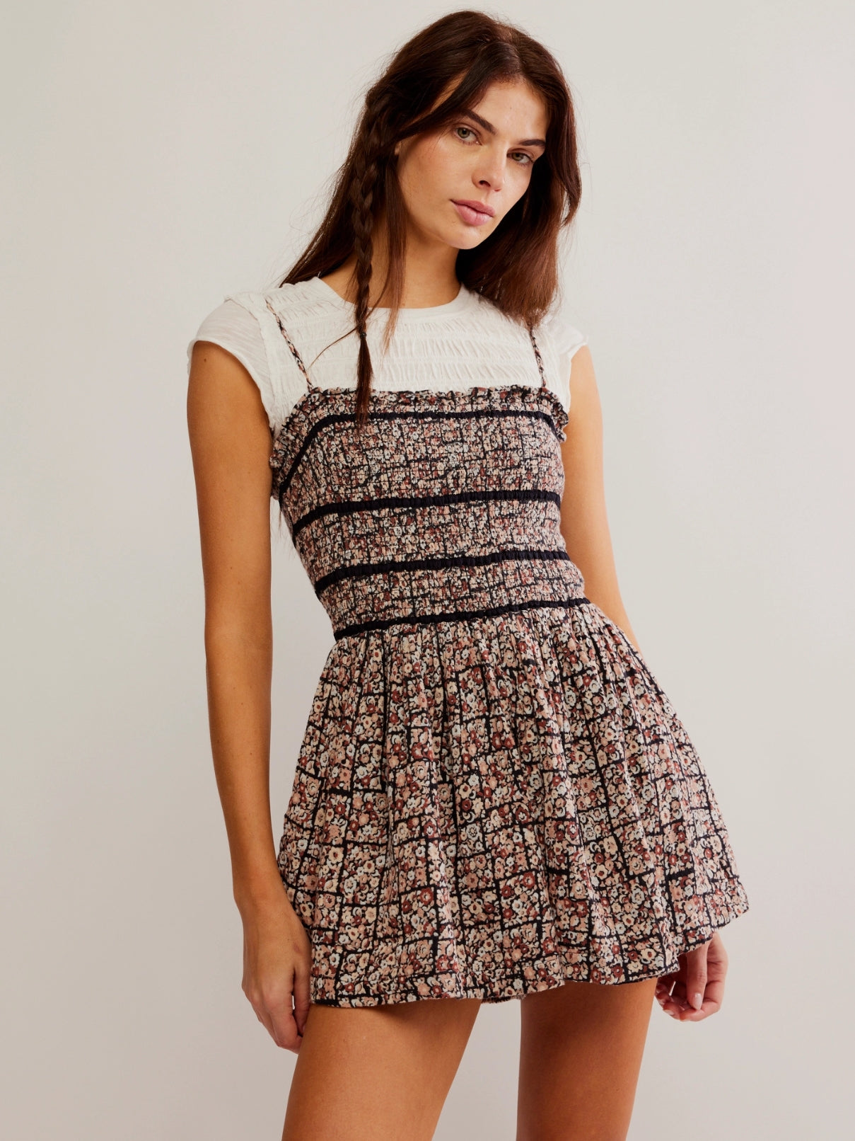 Free People Bali Checked Out Black Ditsy Romper