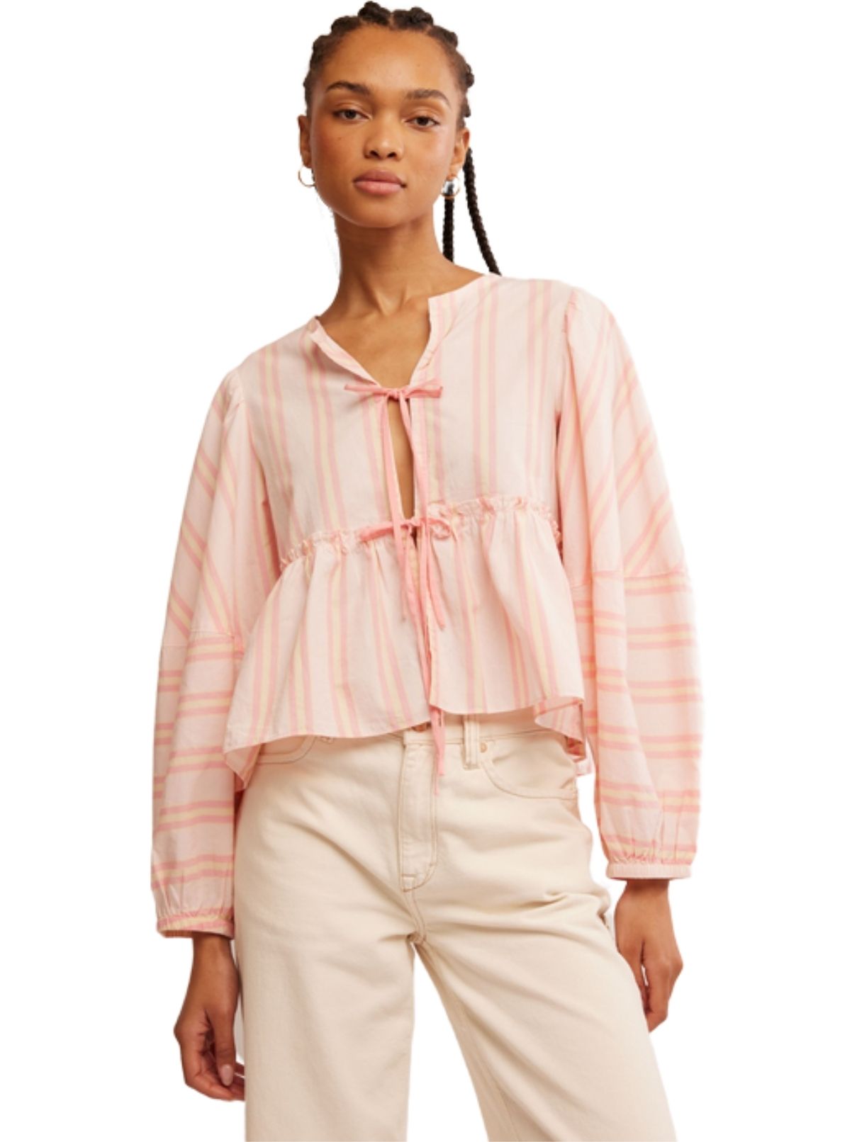 Free People Brunch Babe Top in Pink and Yellow Stripe