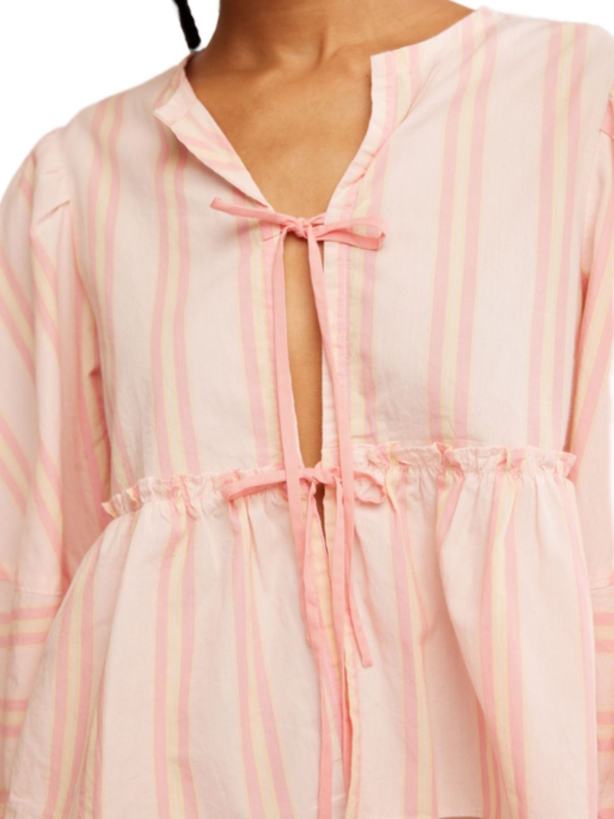 Free People Brunch Babe Top in Pink and Yellow Stripe