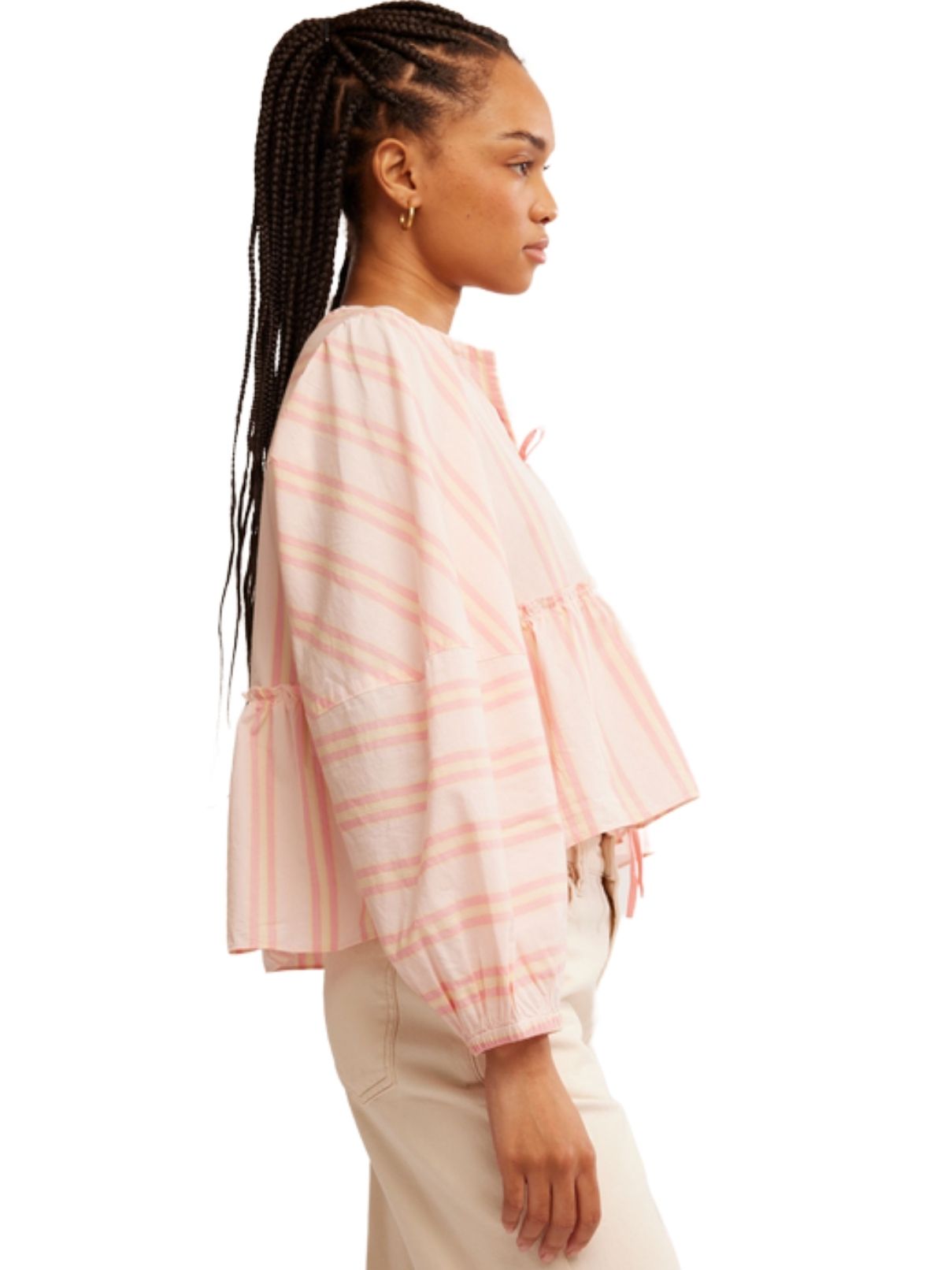Free People Brunch Babe Top in Pink and Yellow Stripe