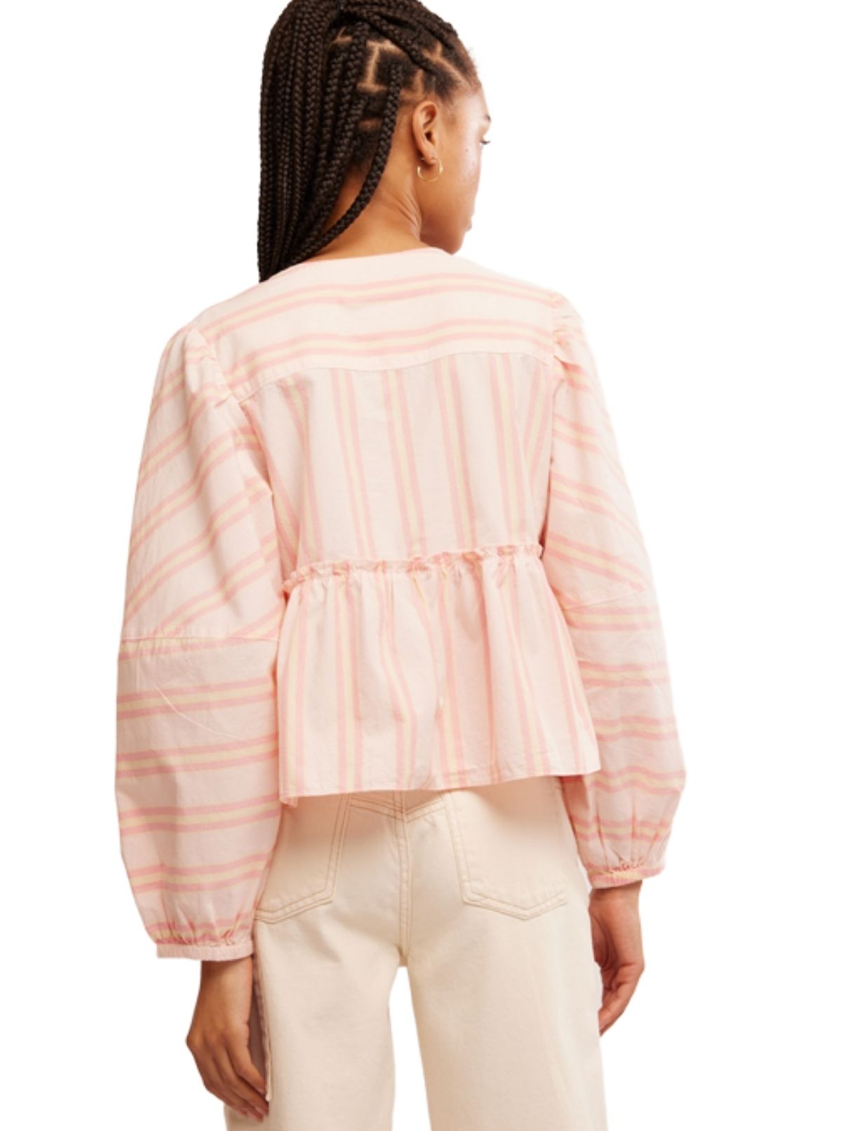 Free People Brunch Babe Top in Pink and Yellow Stripe