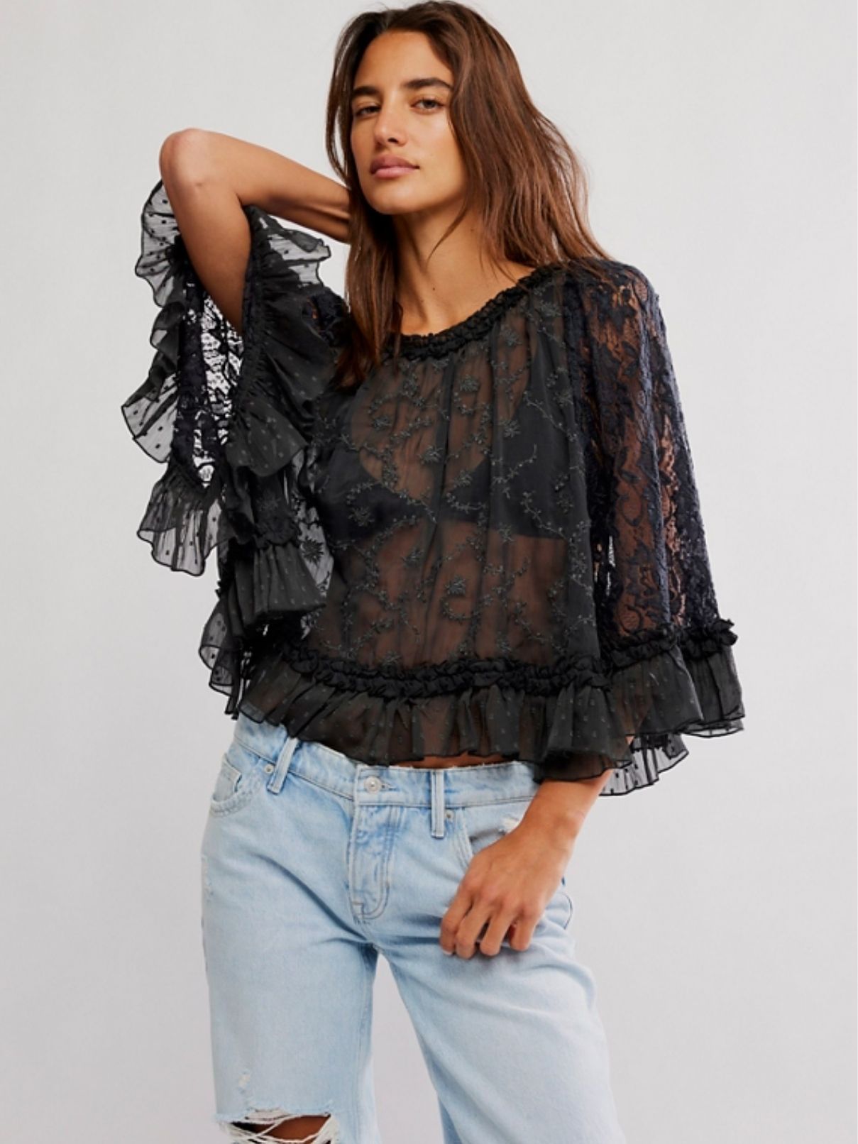 Free People Carly Cape Top in Bitumen