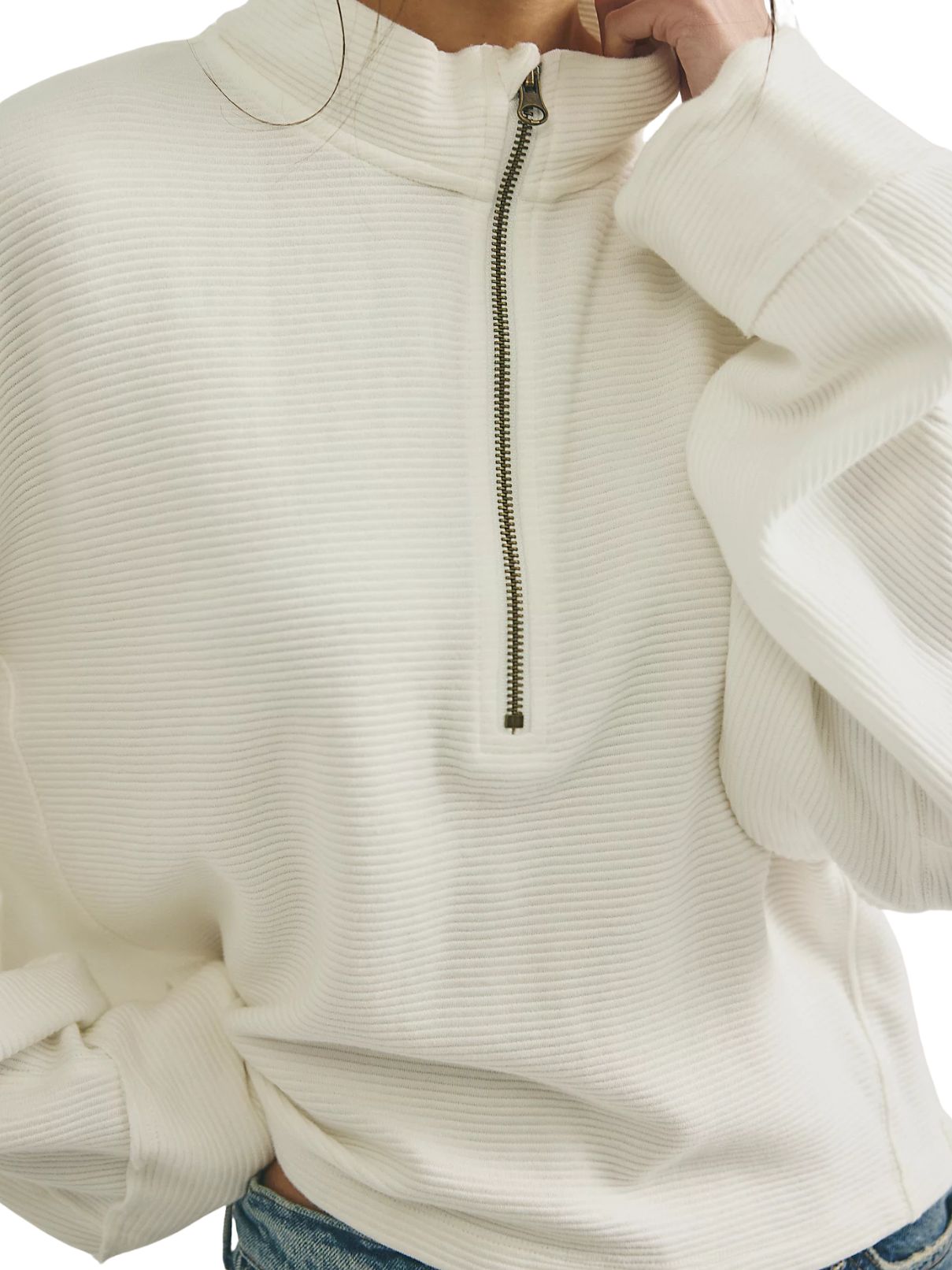 Free People Celeste Quarter Zip in Clean Ivory