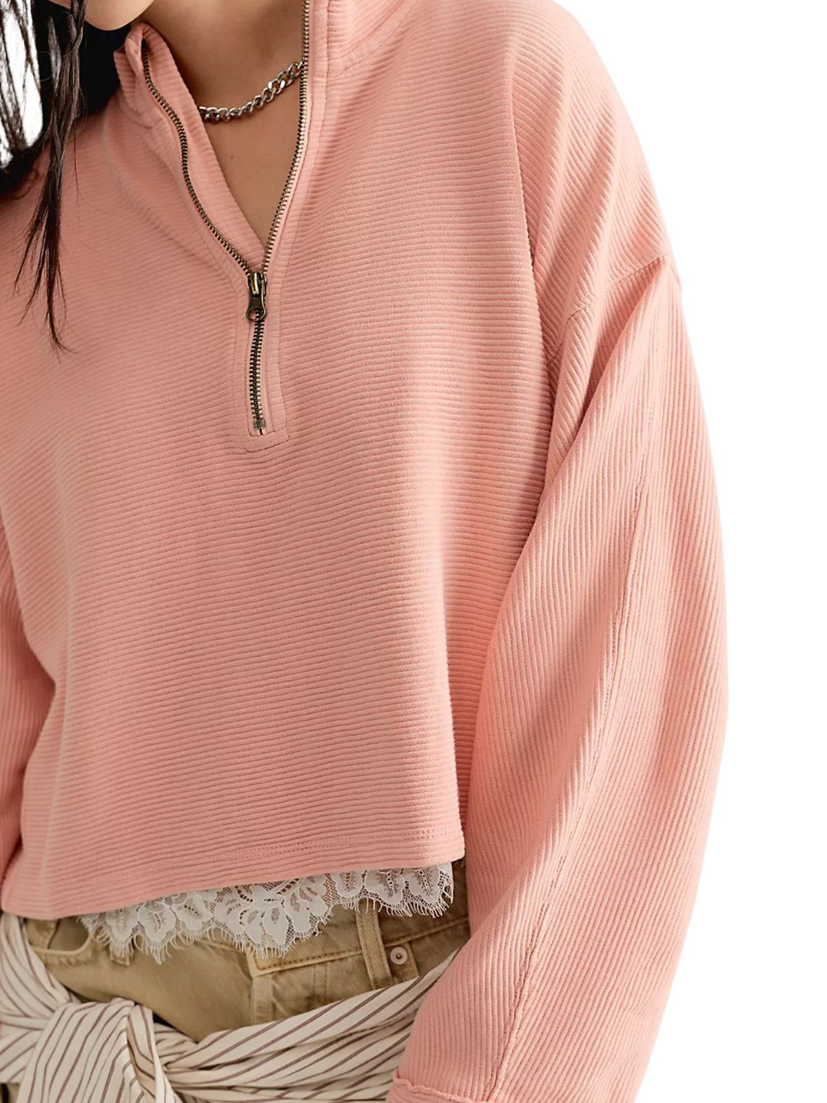 Free People Celeste Quarter-Zip in Coral Pink