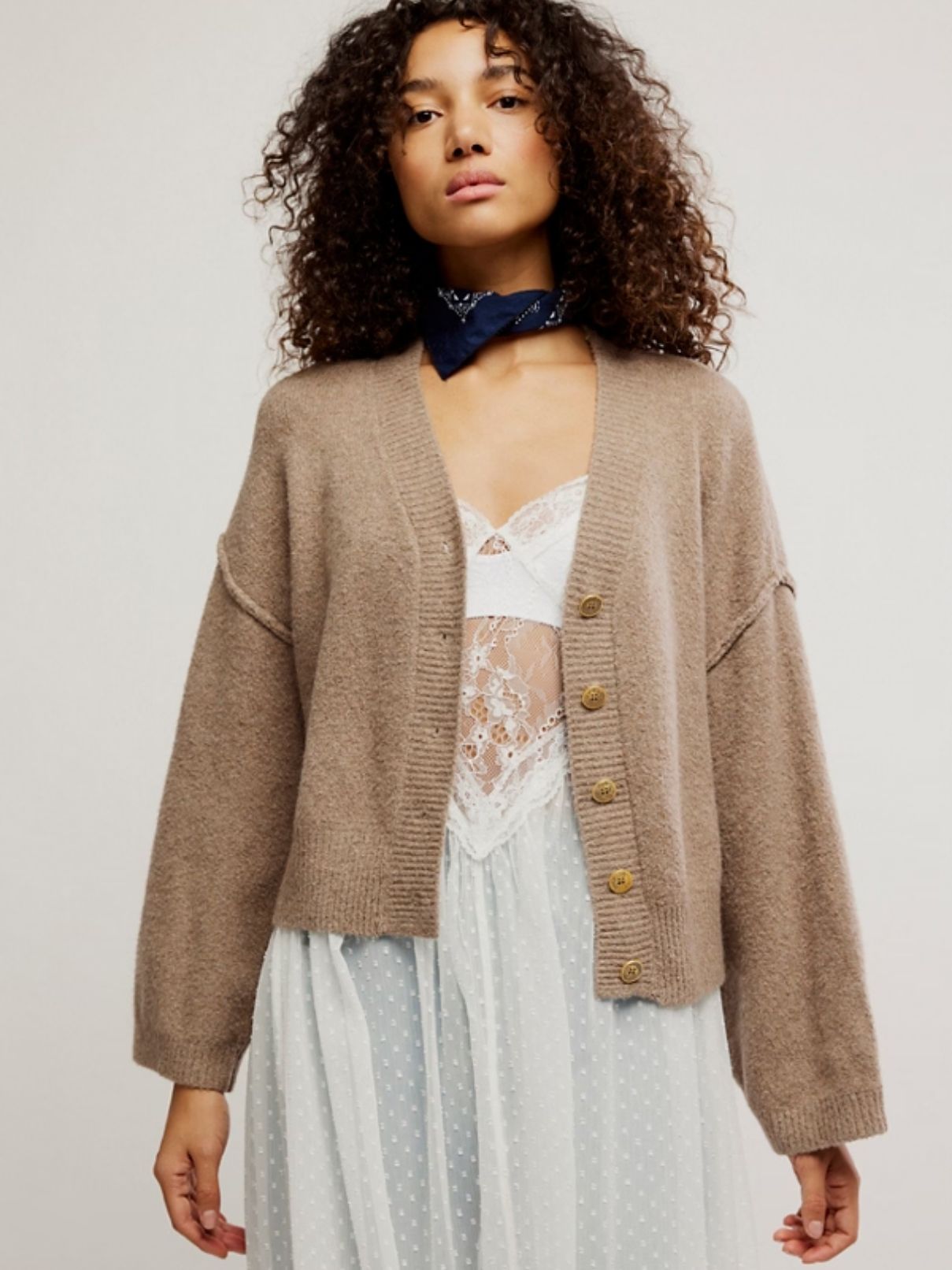 Free People Cool Of The Night Sweater in Mocha Melange
