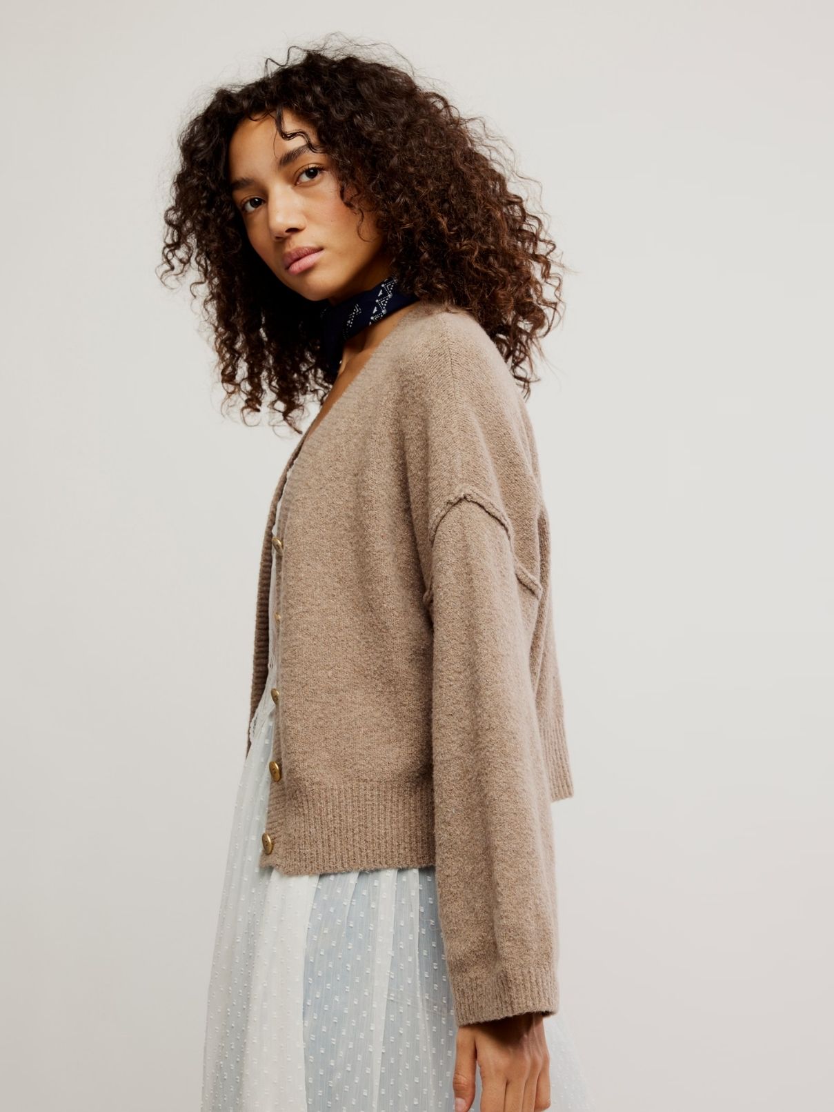 Free People Cool Of The Night Sweater in Mocha Melange