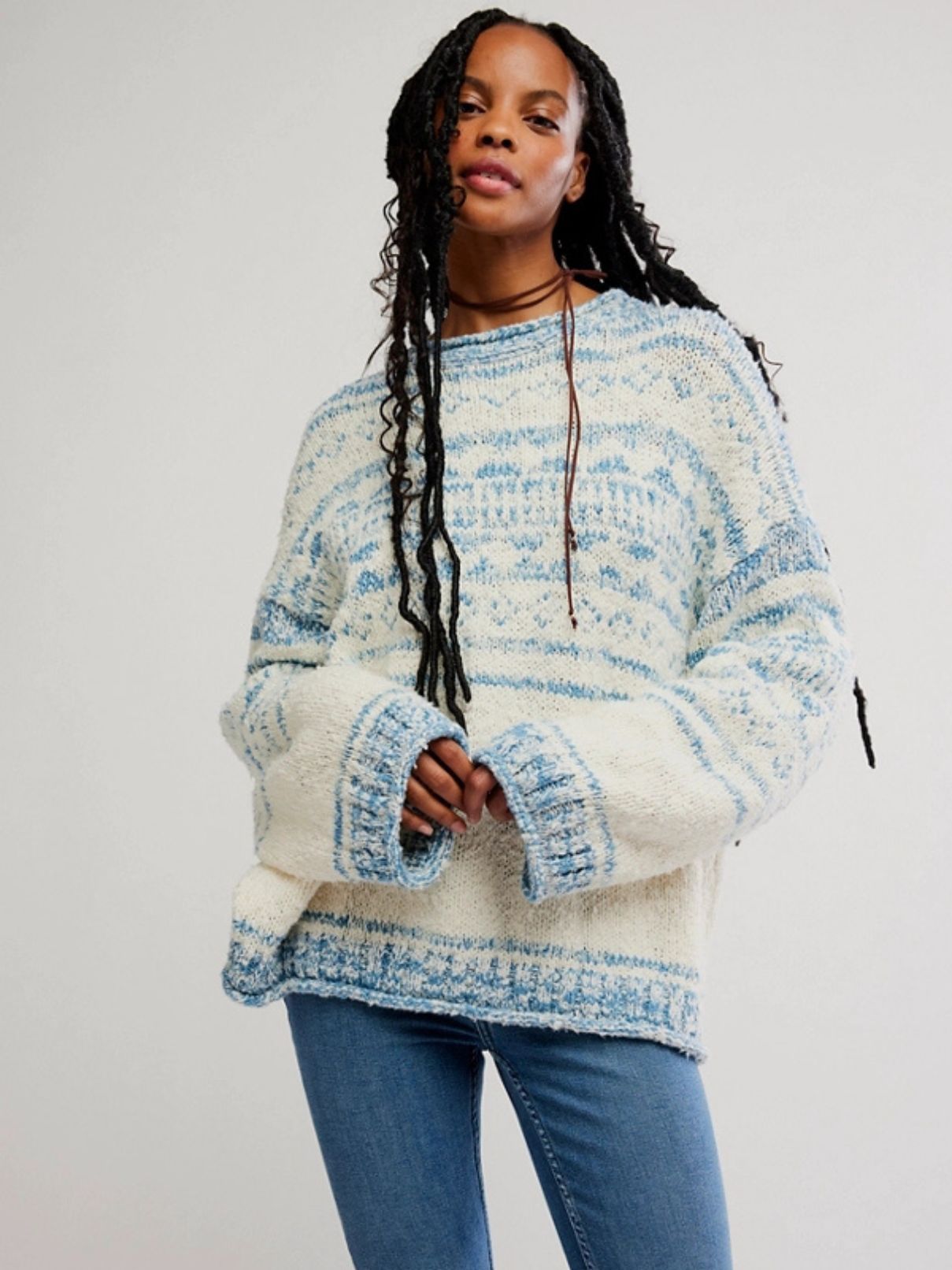 Free People Dani Pattern Sweater in Cloud